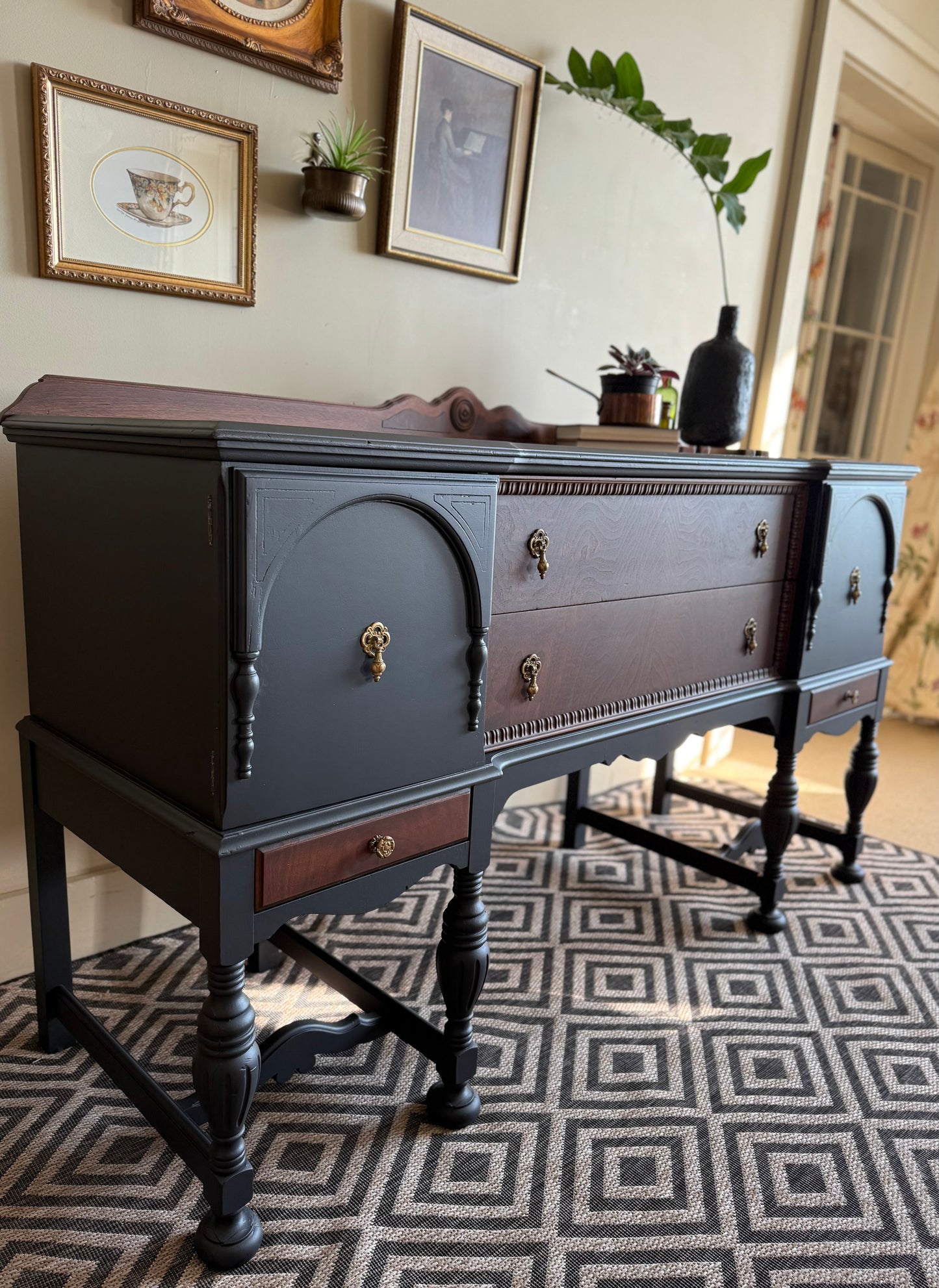 Elegant Solid Wood Buffet Refinished Sideboard