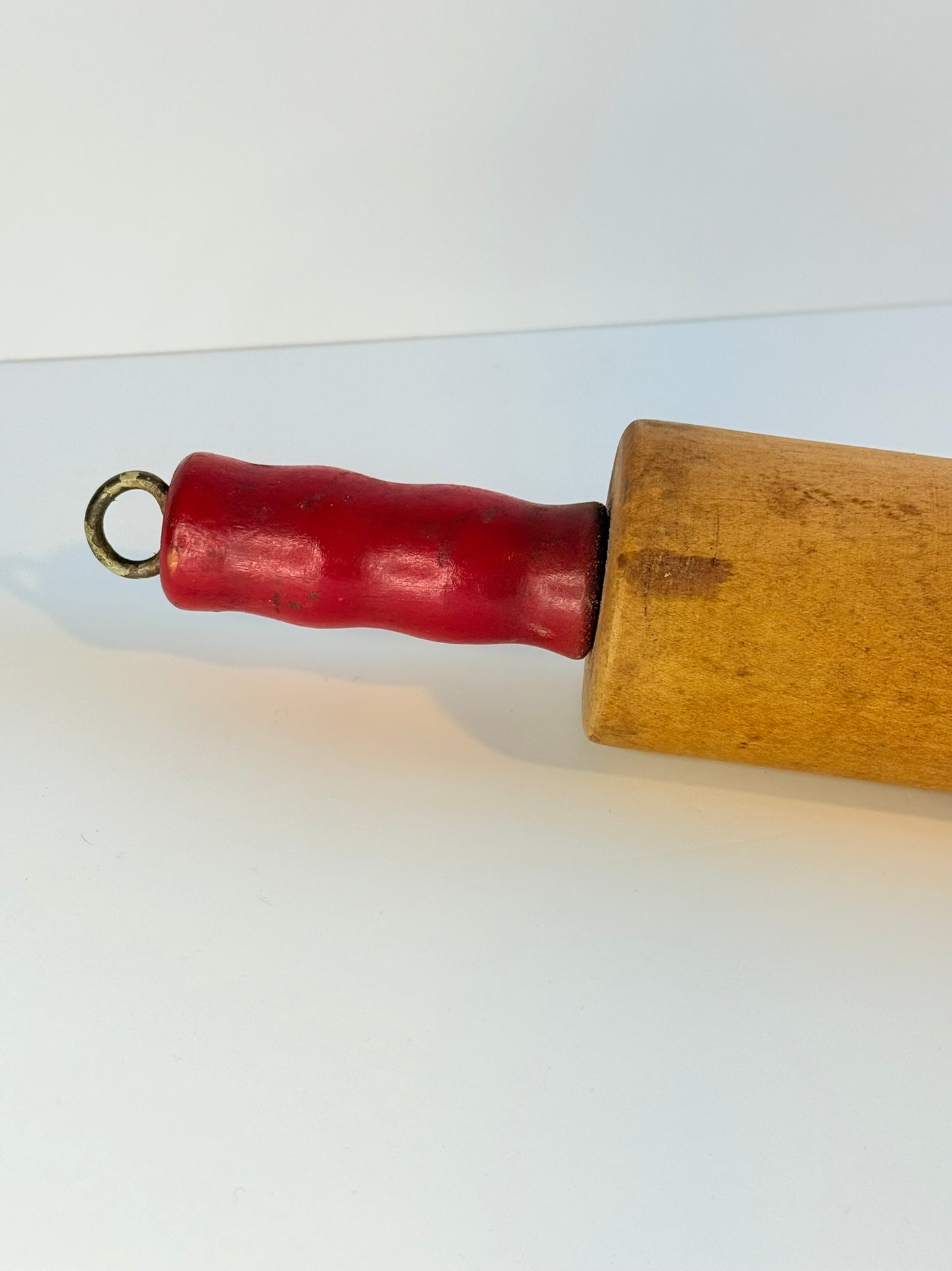 Vintage Wood Rolling Pin Red Handles