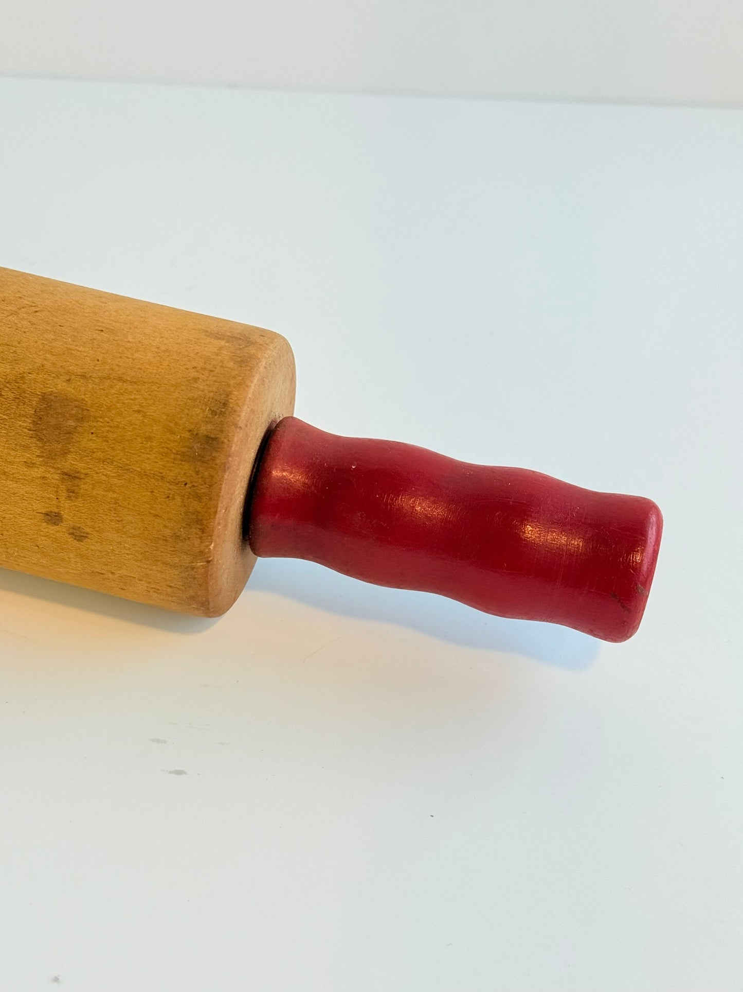 Vintage Wood Rolling Pin Red Handles