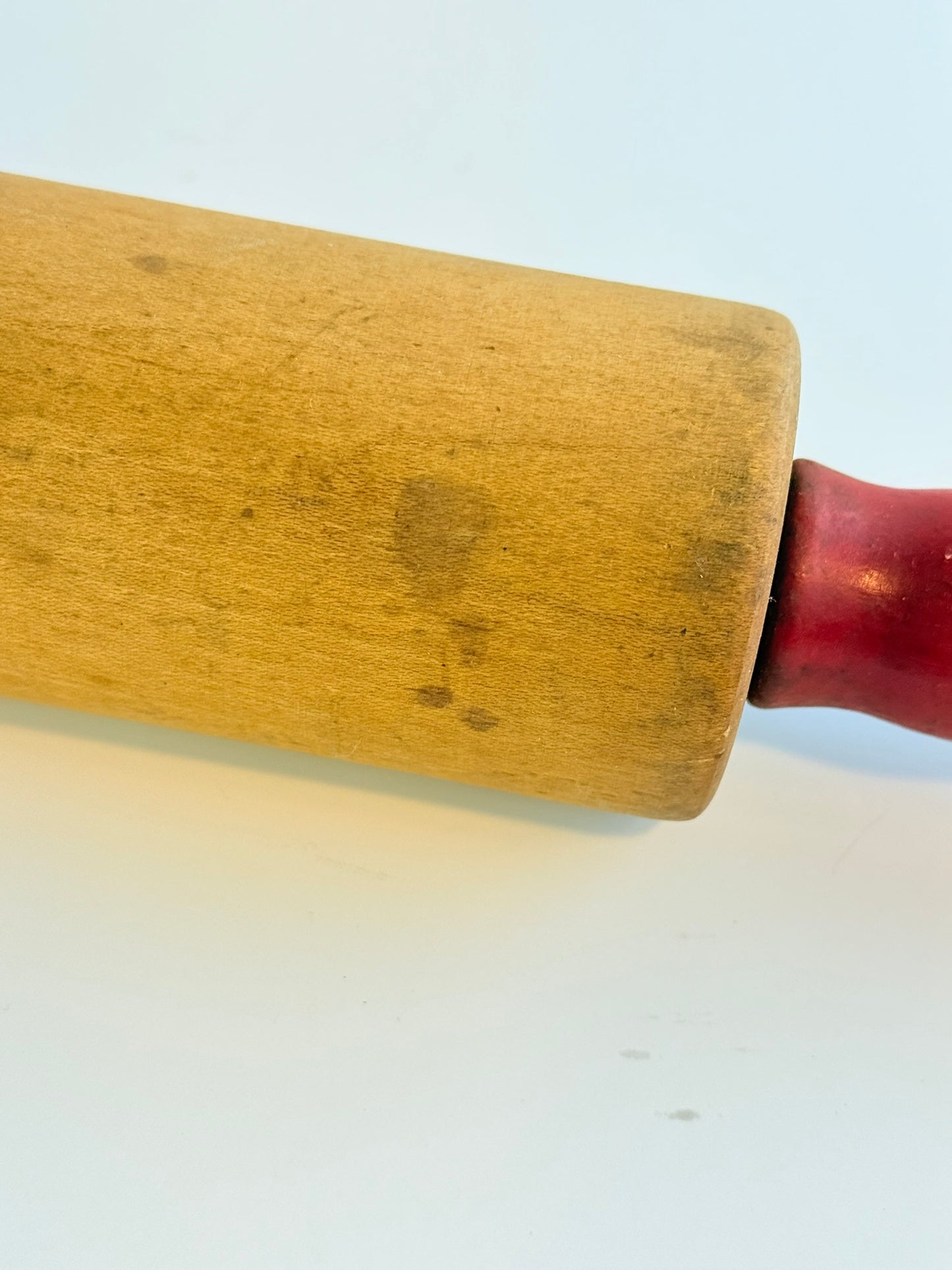 Vintage Wood Rolling Pin Red Handles