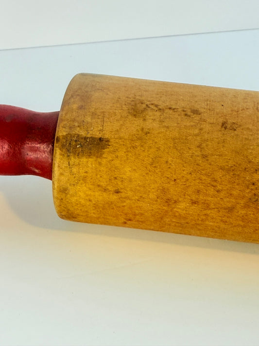 Vintage Wood Rolling Pin Red Handles