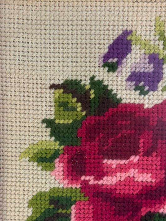 Vintage Framed Floral Needlepoint Square