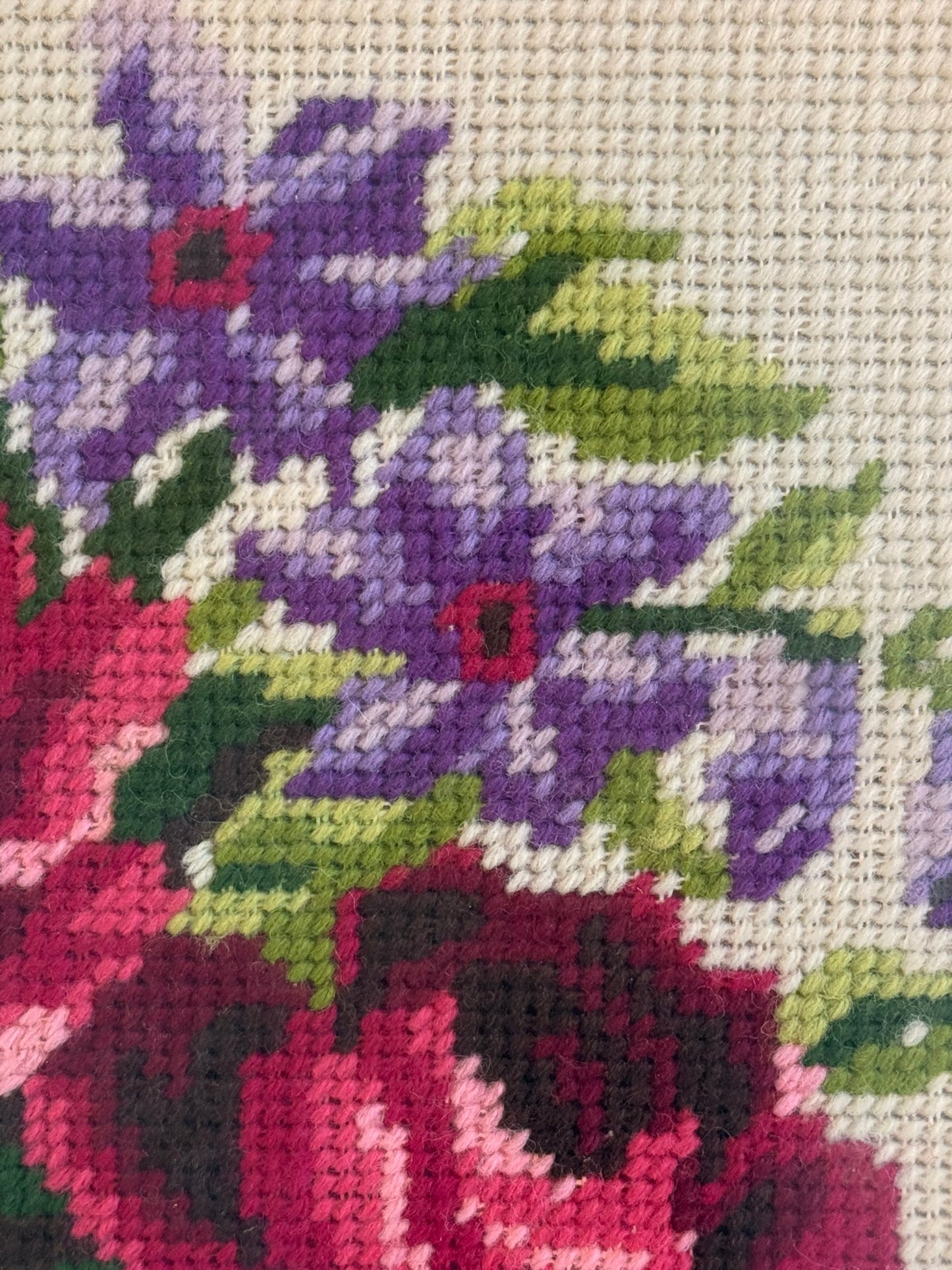 Vintage Framed Floral Needlepoint Square
