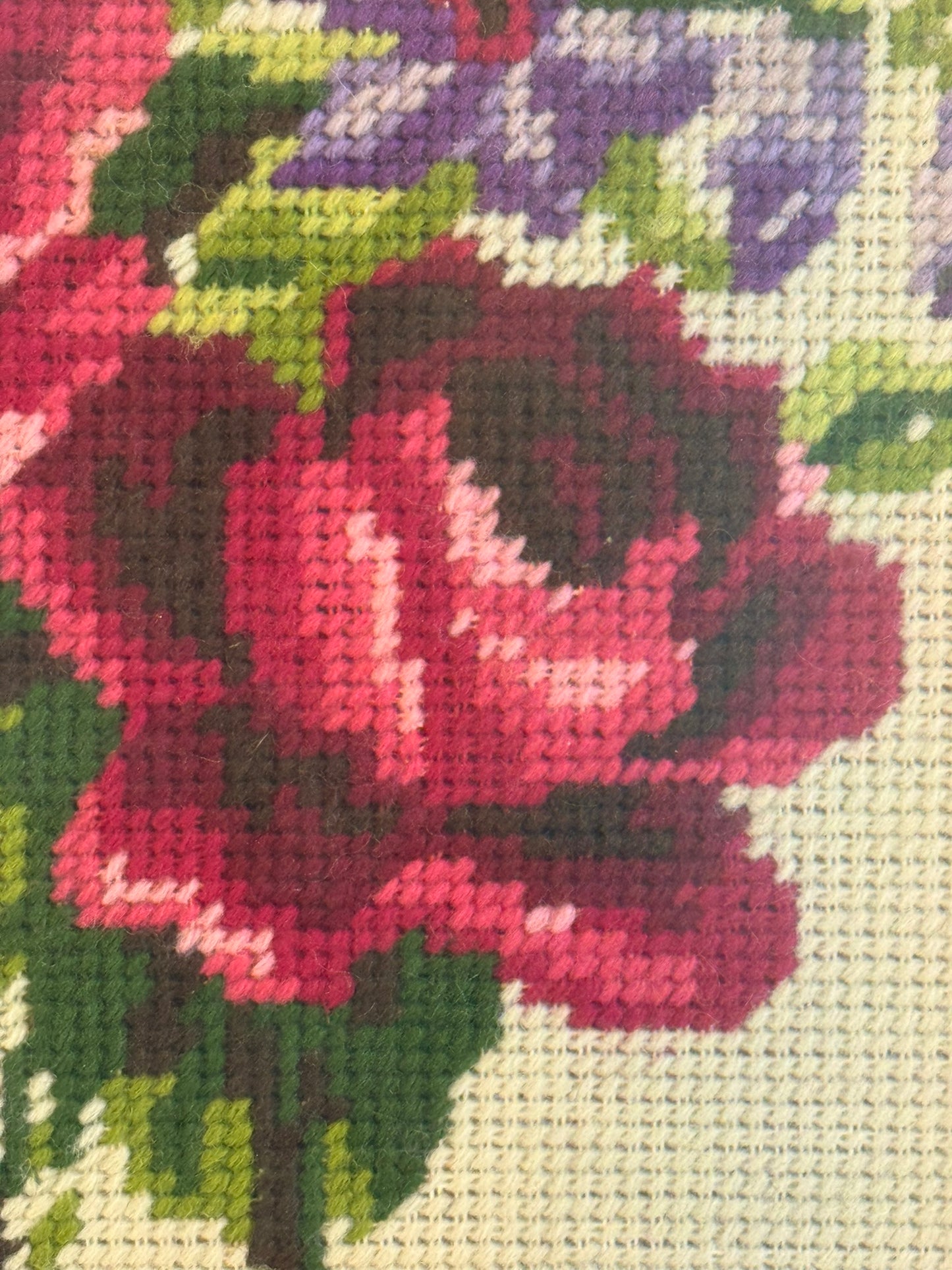 Vintage Framed Floral Needlepoint Square