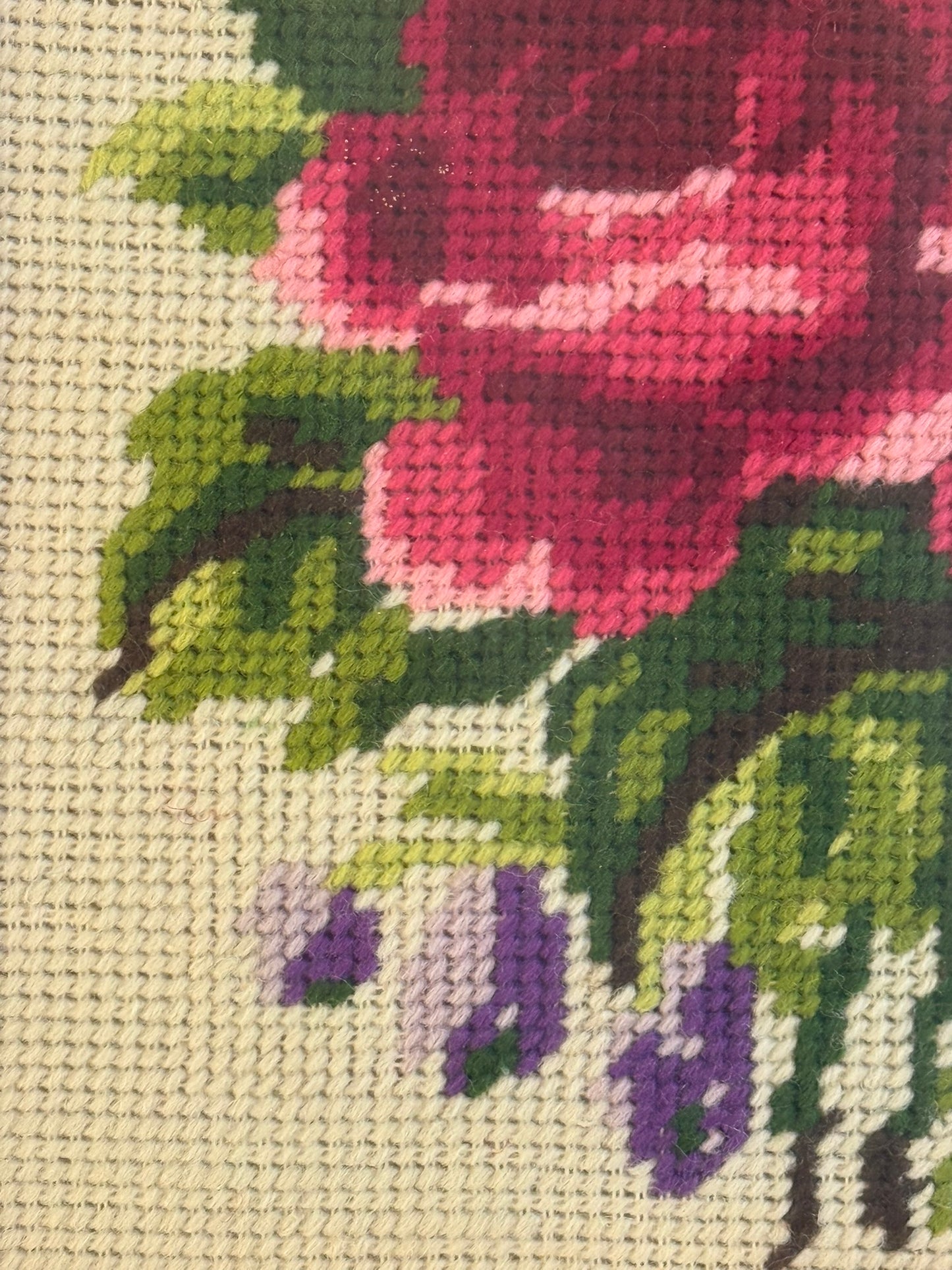 Vintage Framed Floral Needlepoint Square