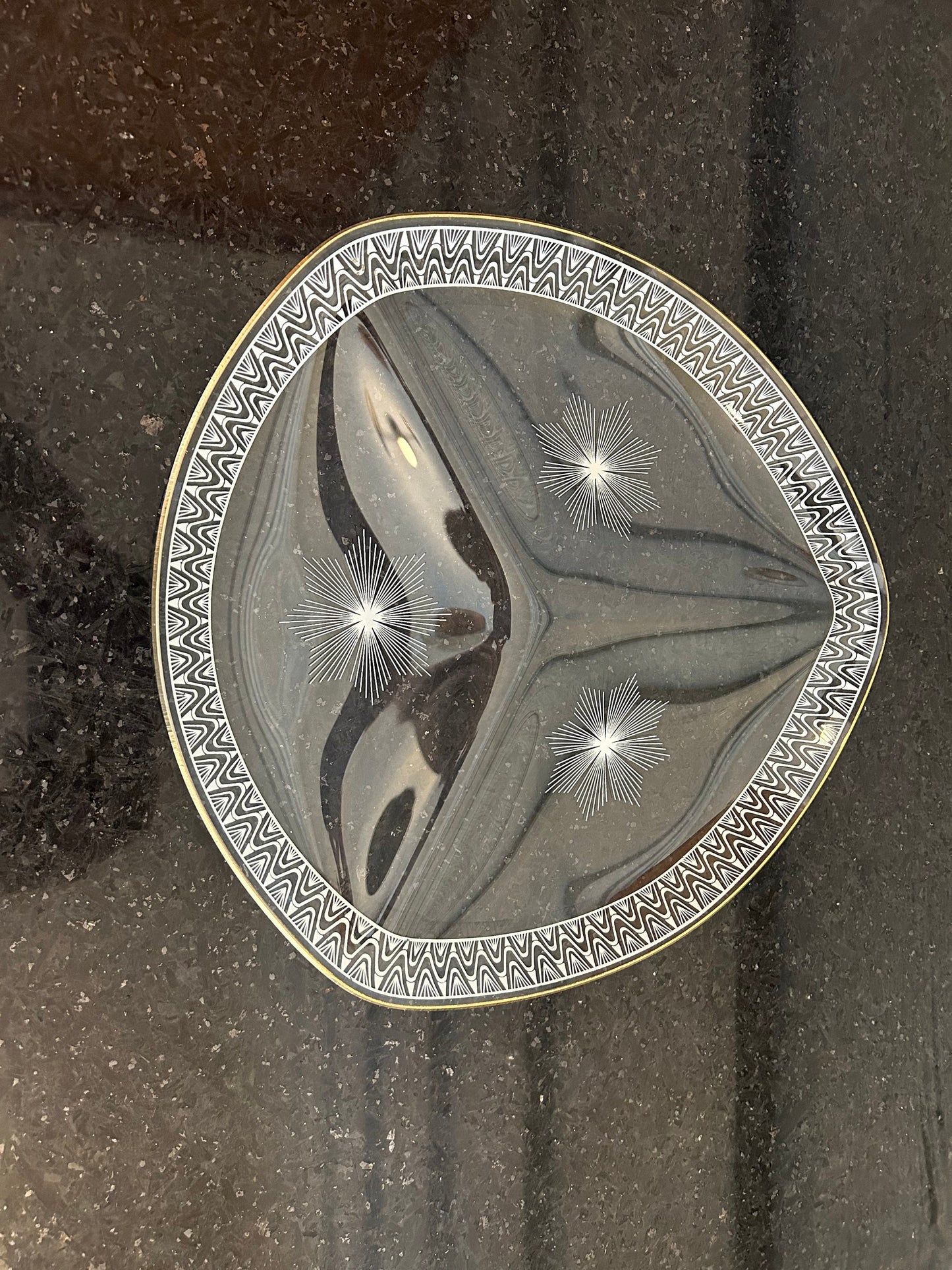 MCM Serving Dish Divided Plate Appetizer Plater Glass White Gold