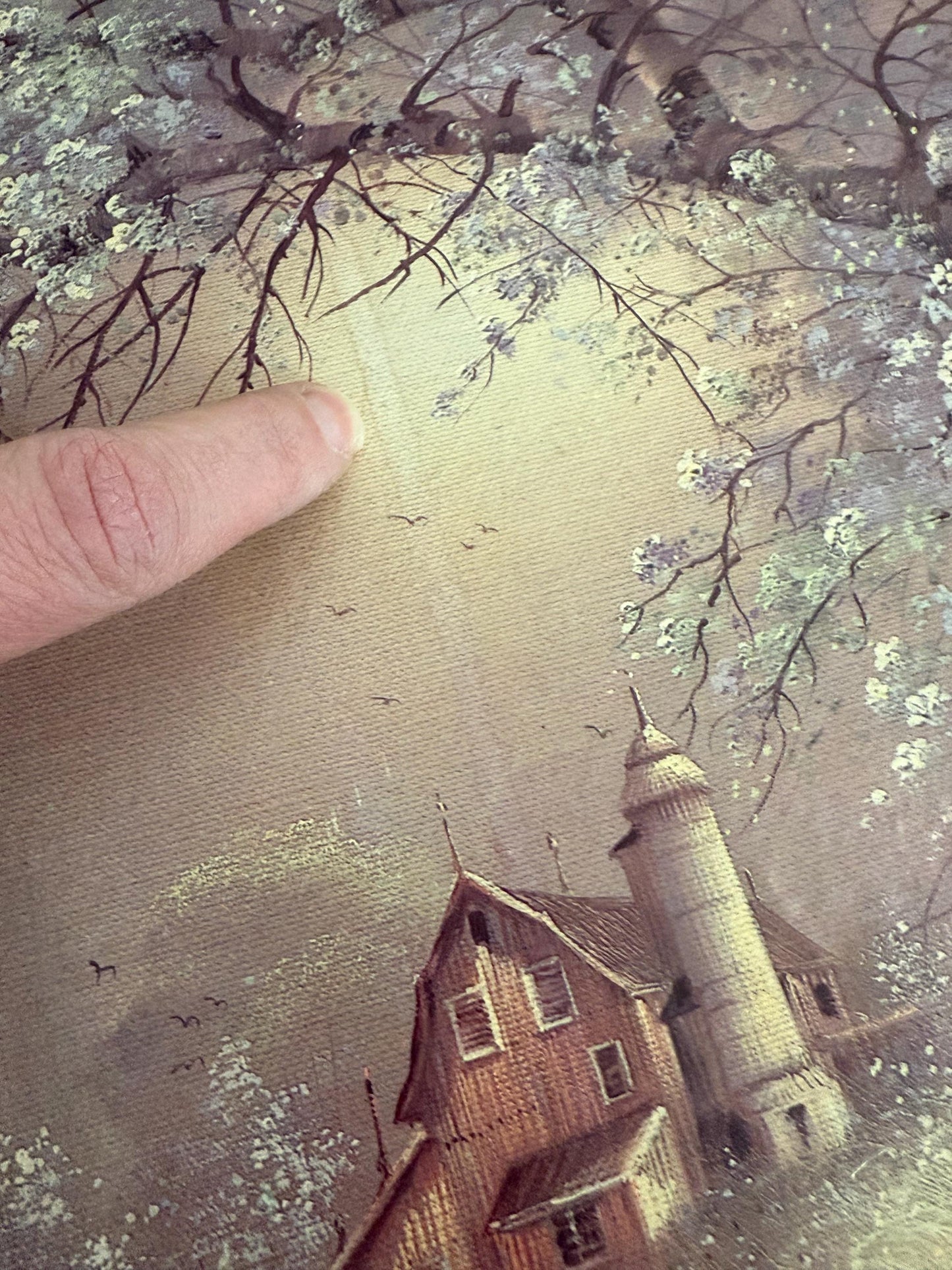 Vintage Oval Cottage Farm Wall Art in Brass Frame