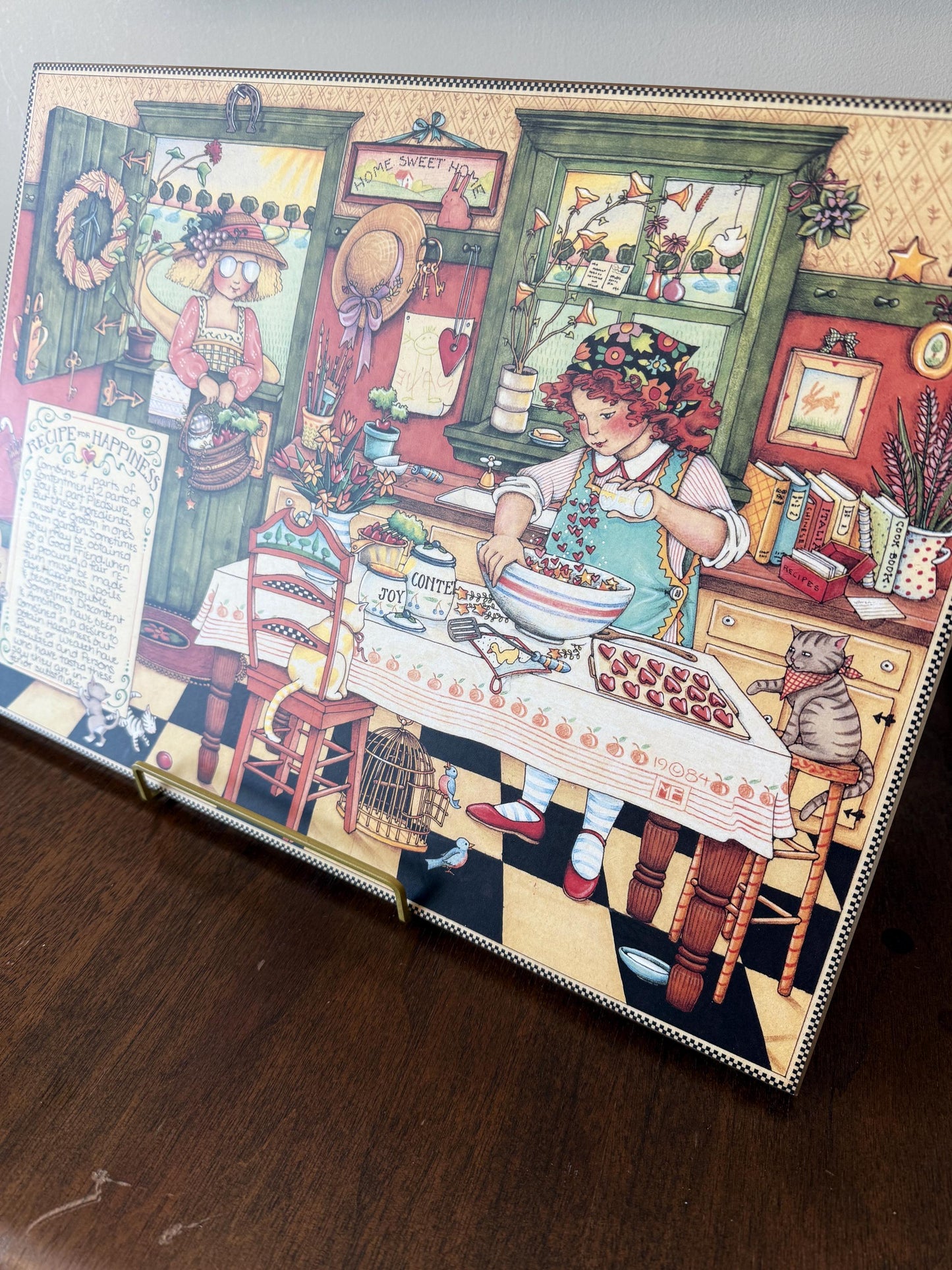 Vintage Florence Rosenthal “Recipe for Happiness” Print, Cottage Kitchen Wall Art, Folk Art Illustration