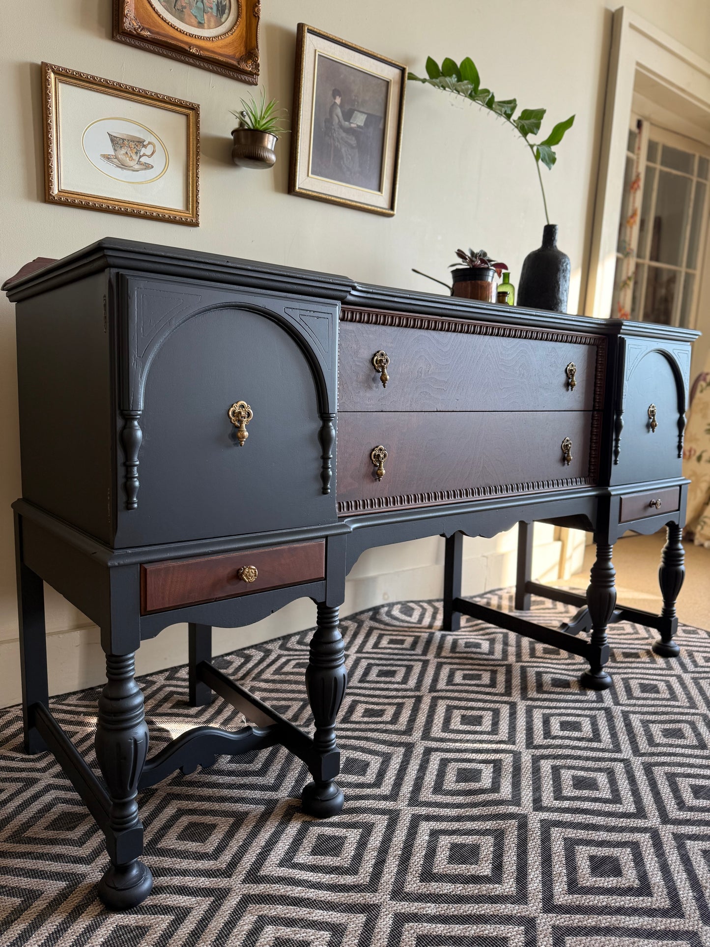 Elegant Solid Wood Buffet Refinished Sideboard