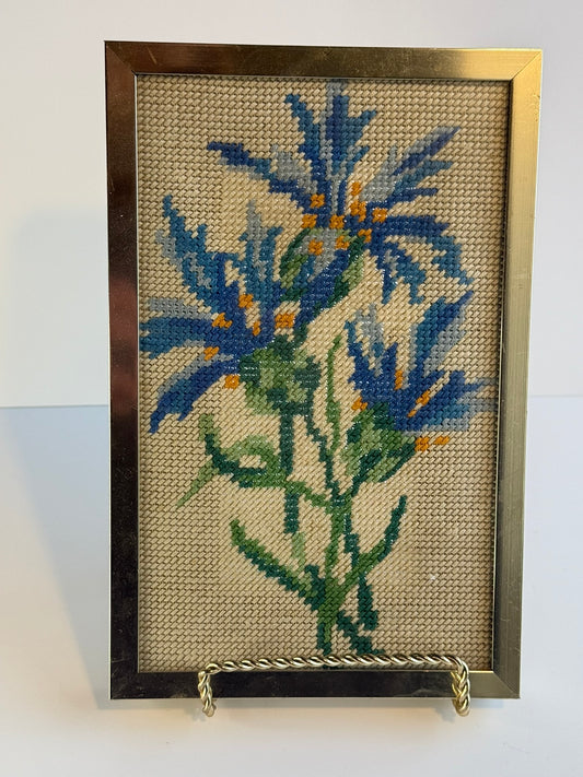Vintage Framed Floral Needlepoint