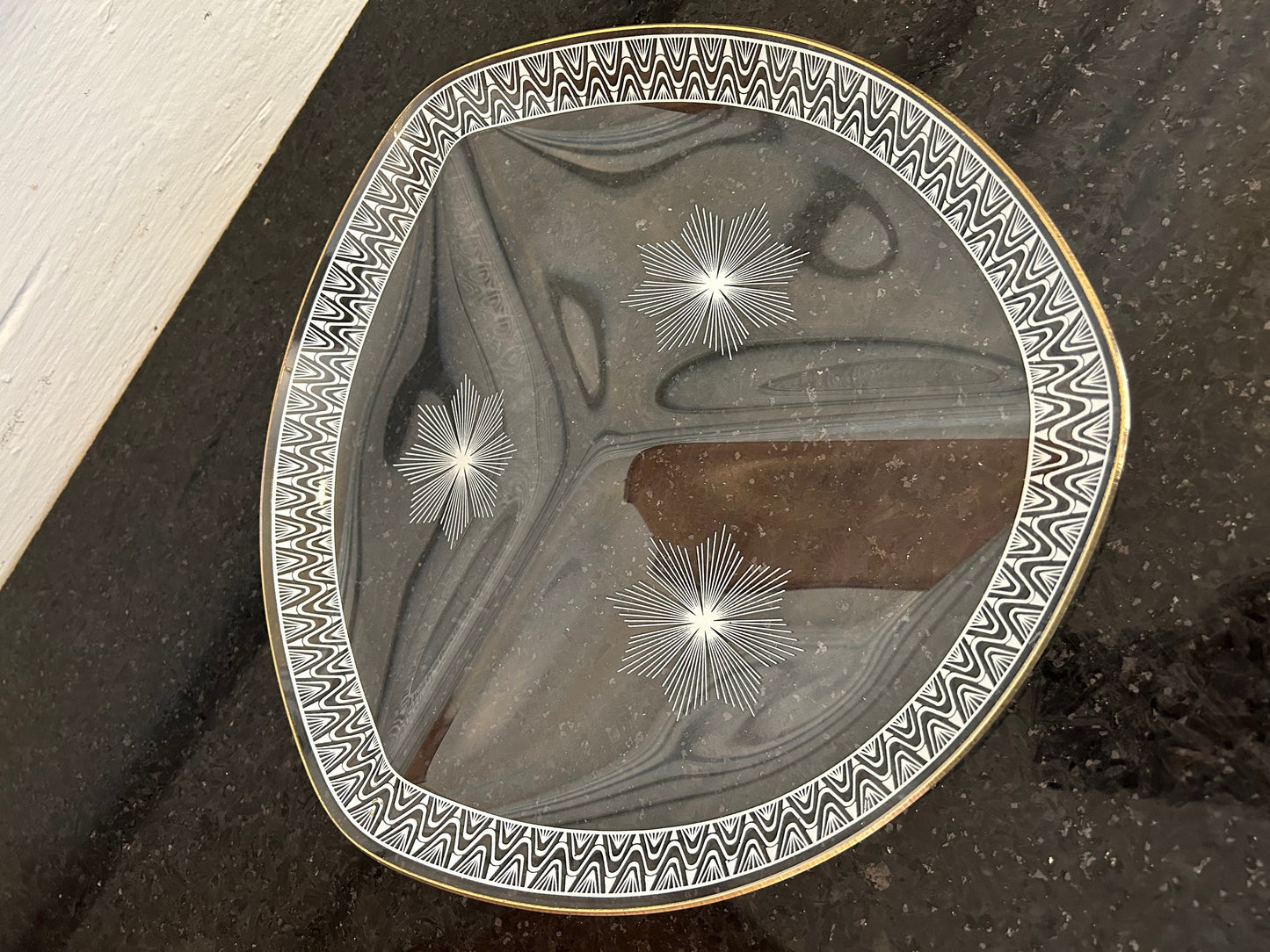 MCM Serving Dish Divided Plate Appetizer Plater Glass White Gold