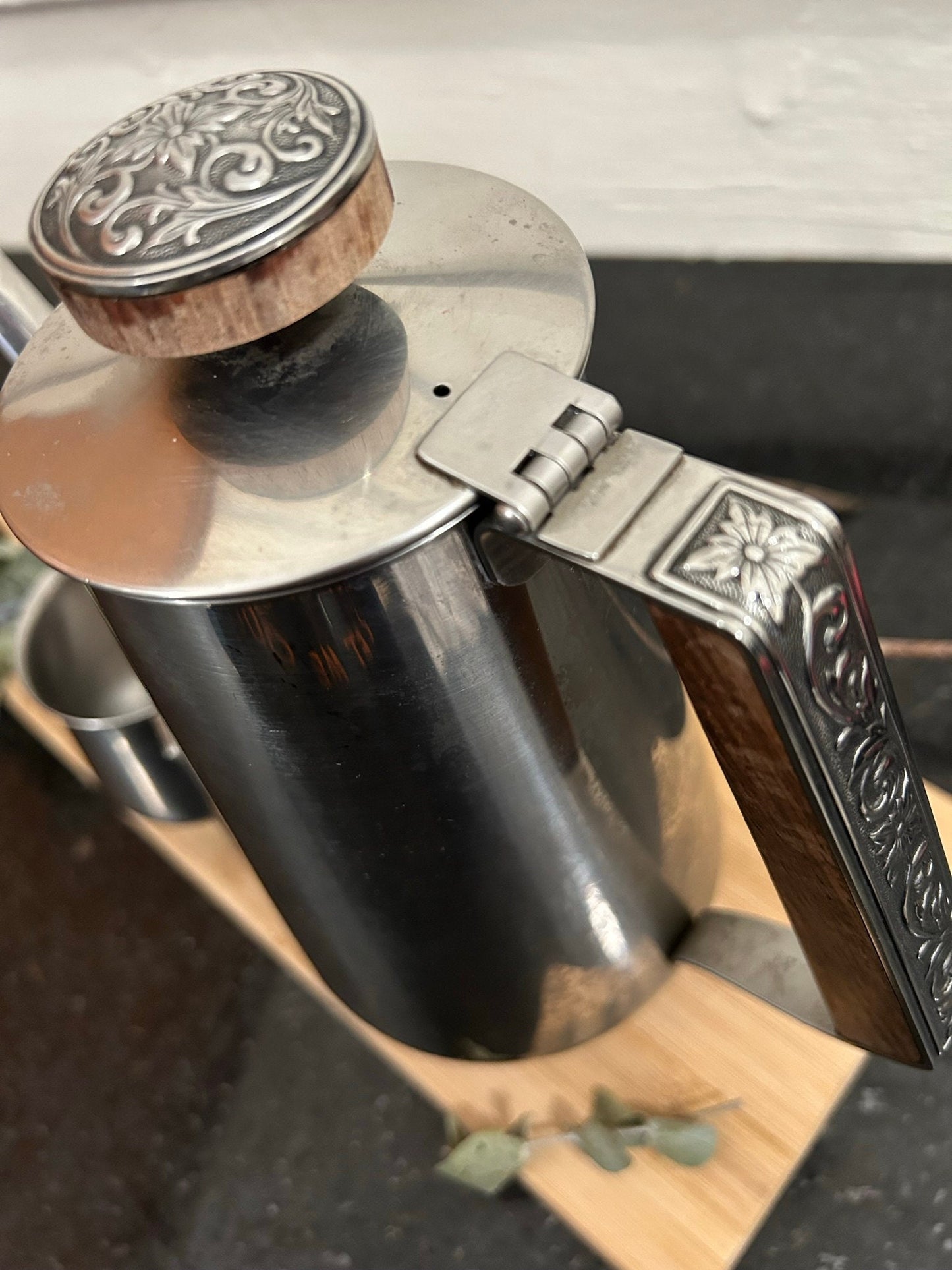 MCM Stainless Steel Coffee Pot & Creamer Set: Teak Handle, International Decorator