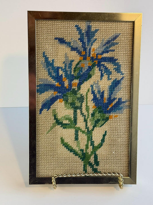 Floral Needlepoint Framed Embroidery Wall Art