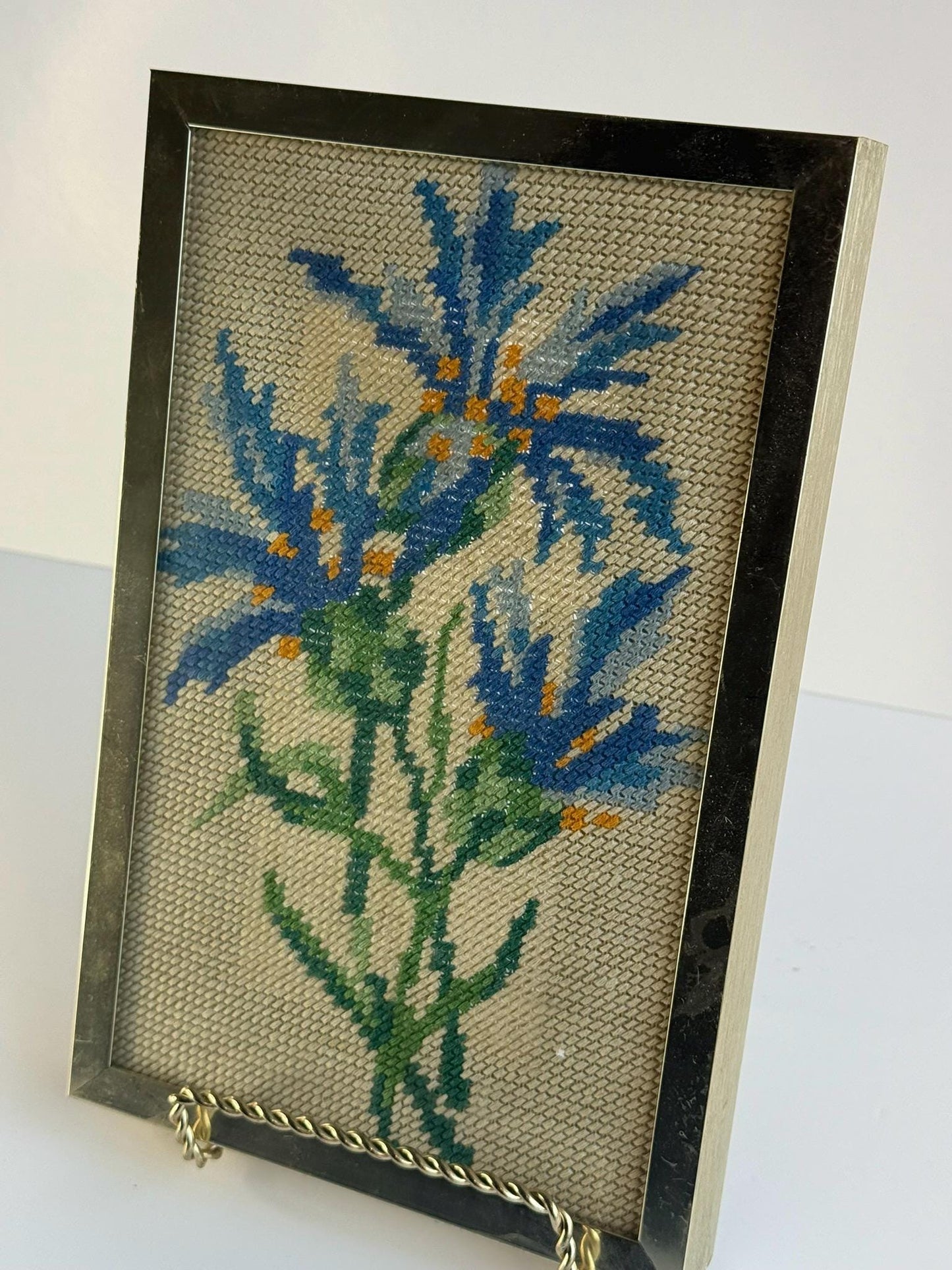 Floral Needlepoint Framed Embroidery Wall Art