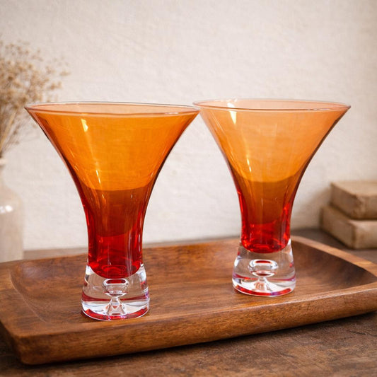 Vintage Amber Red Cocktail Glasses Set of 2