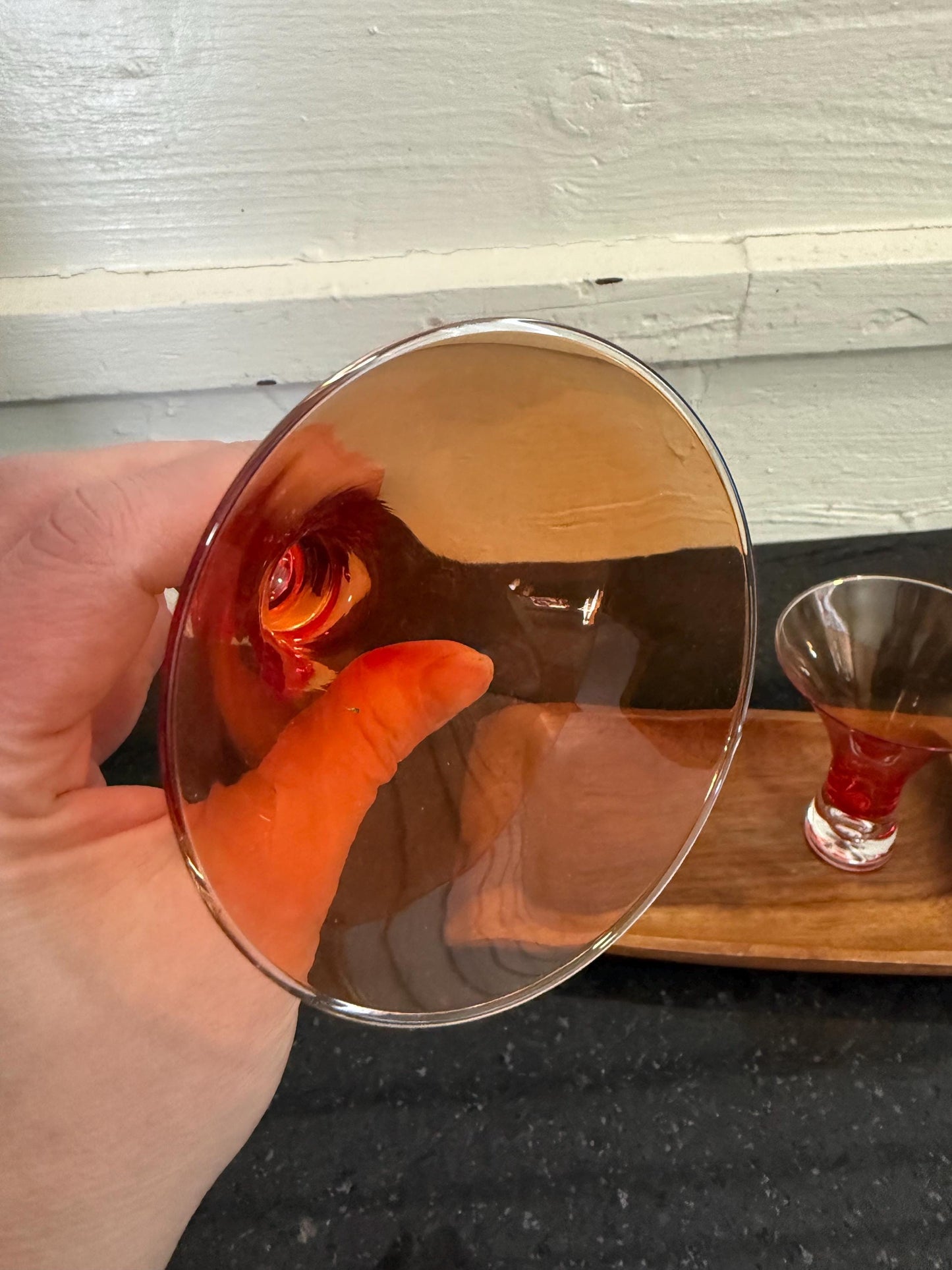 Vintage Amber Red Cocktail Glasses Set of 2