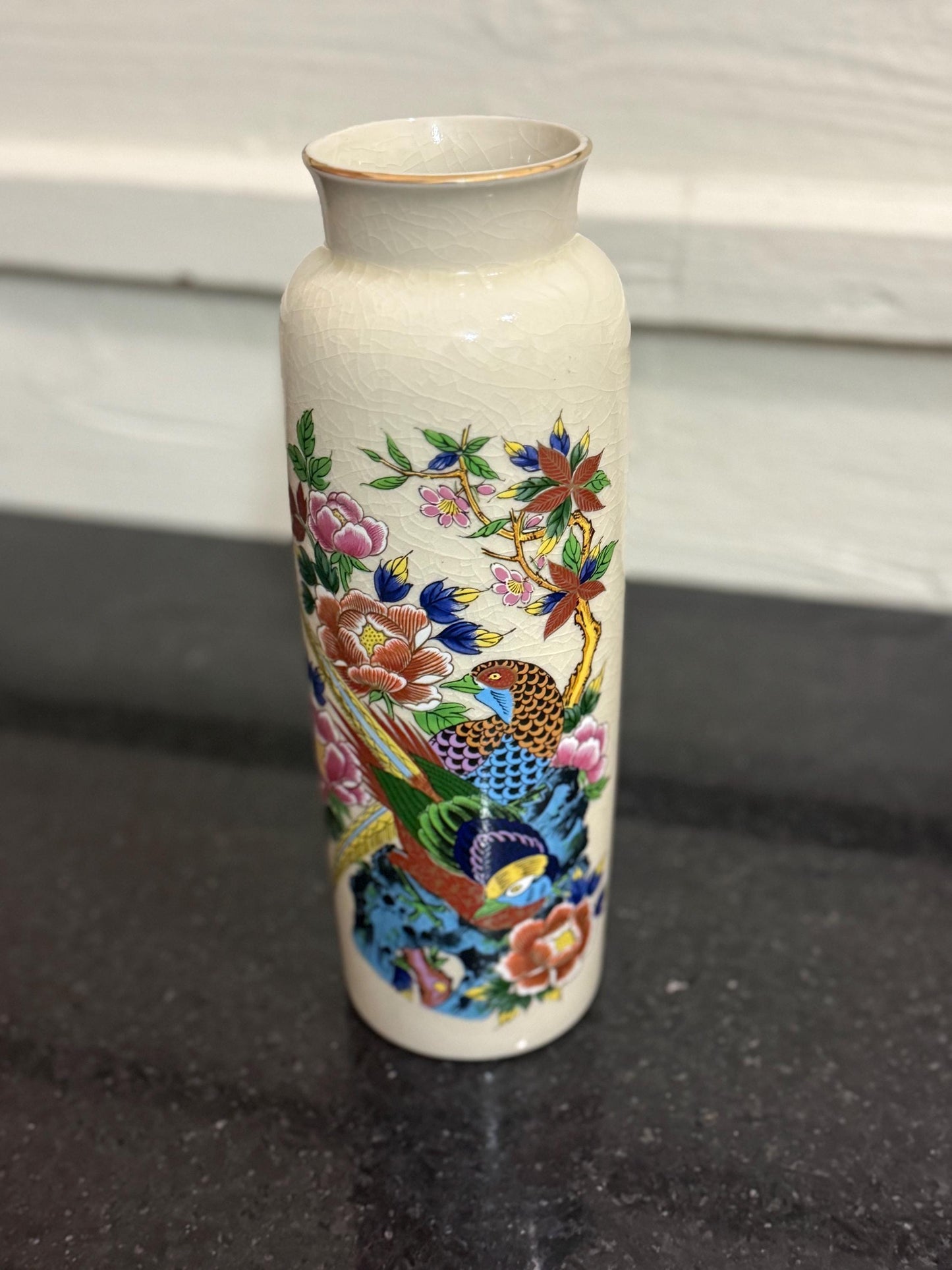 Vintage Japanese Porcelain Vase with Birds & Flowers