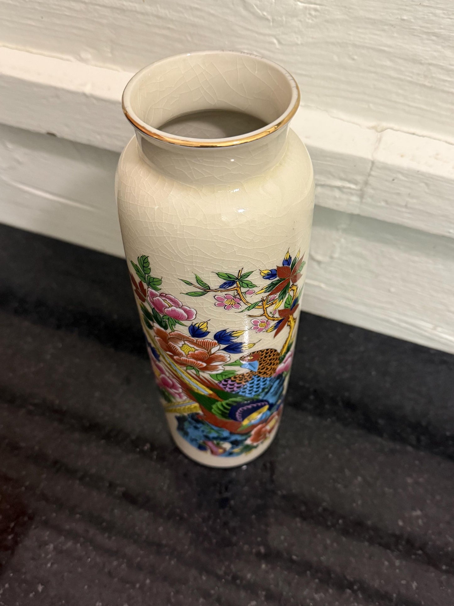 Vintage Japanese Porcelain Vase with Birds & Flowers