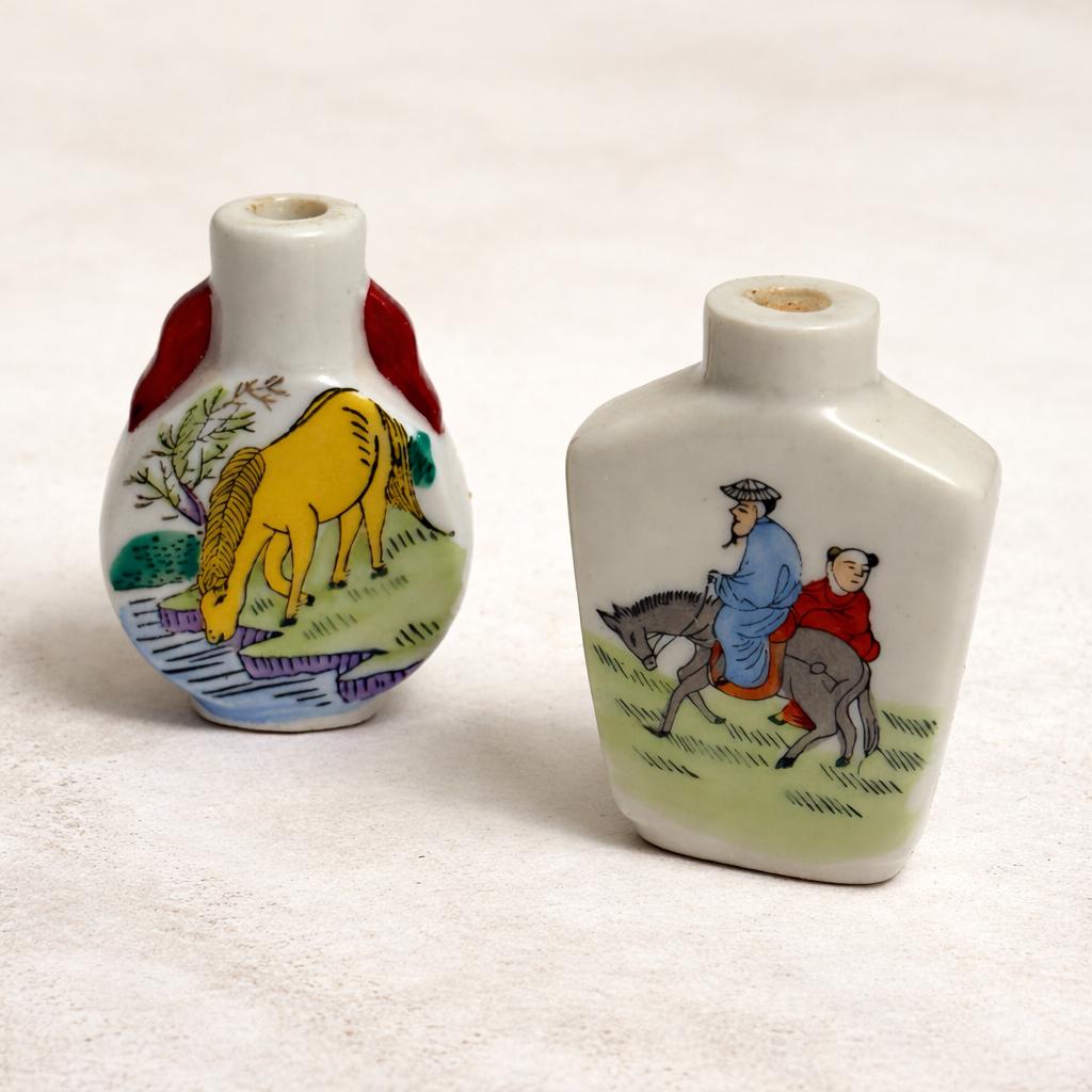 Vintage Hand-Painted Chinese Snuff Bottles Set of 2