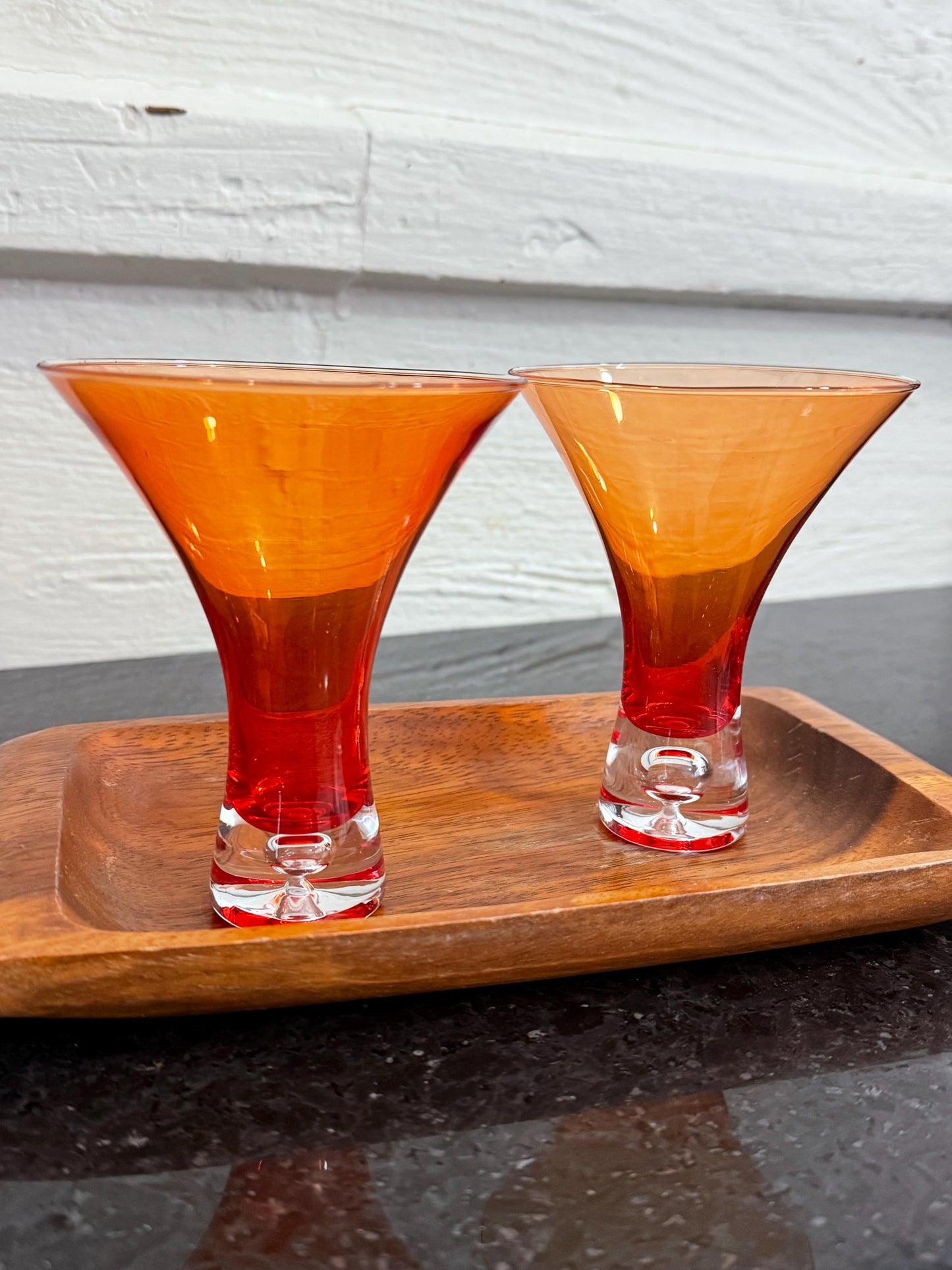 Vintage Amber Red Cocktail Glasses Set of 2
