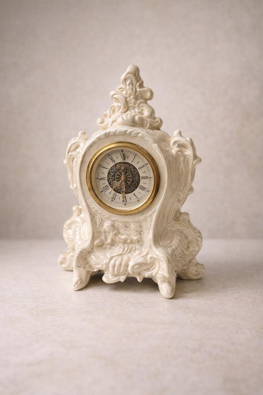Vintage Baroque Style Ceramic Mantel Clock Pearl Poetcore
