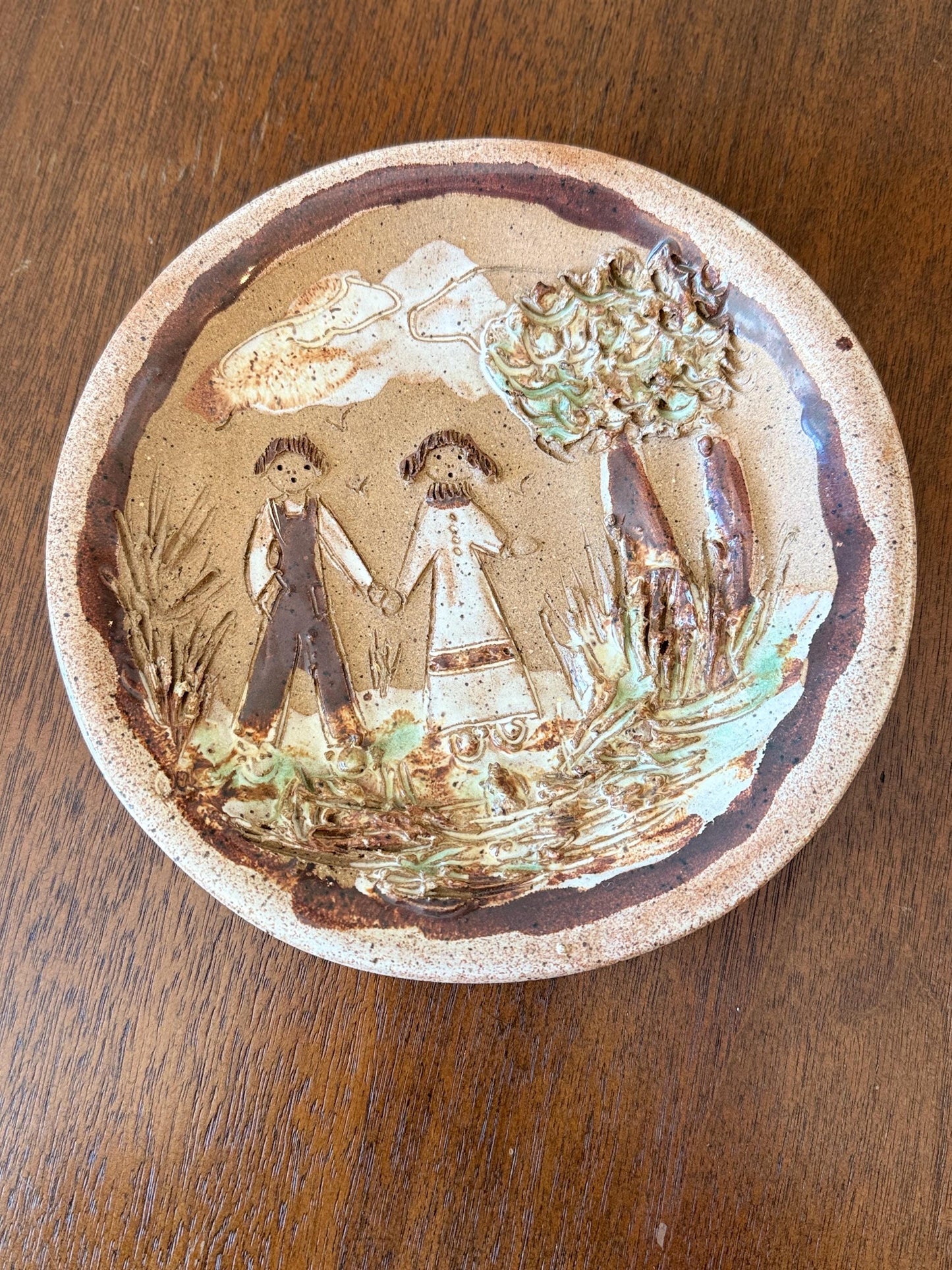 Vintage Studio Pottery Plate Couple Holding Hands