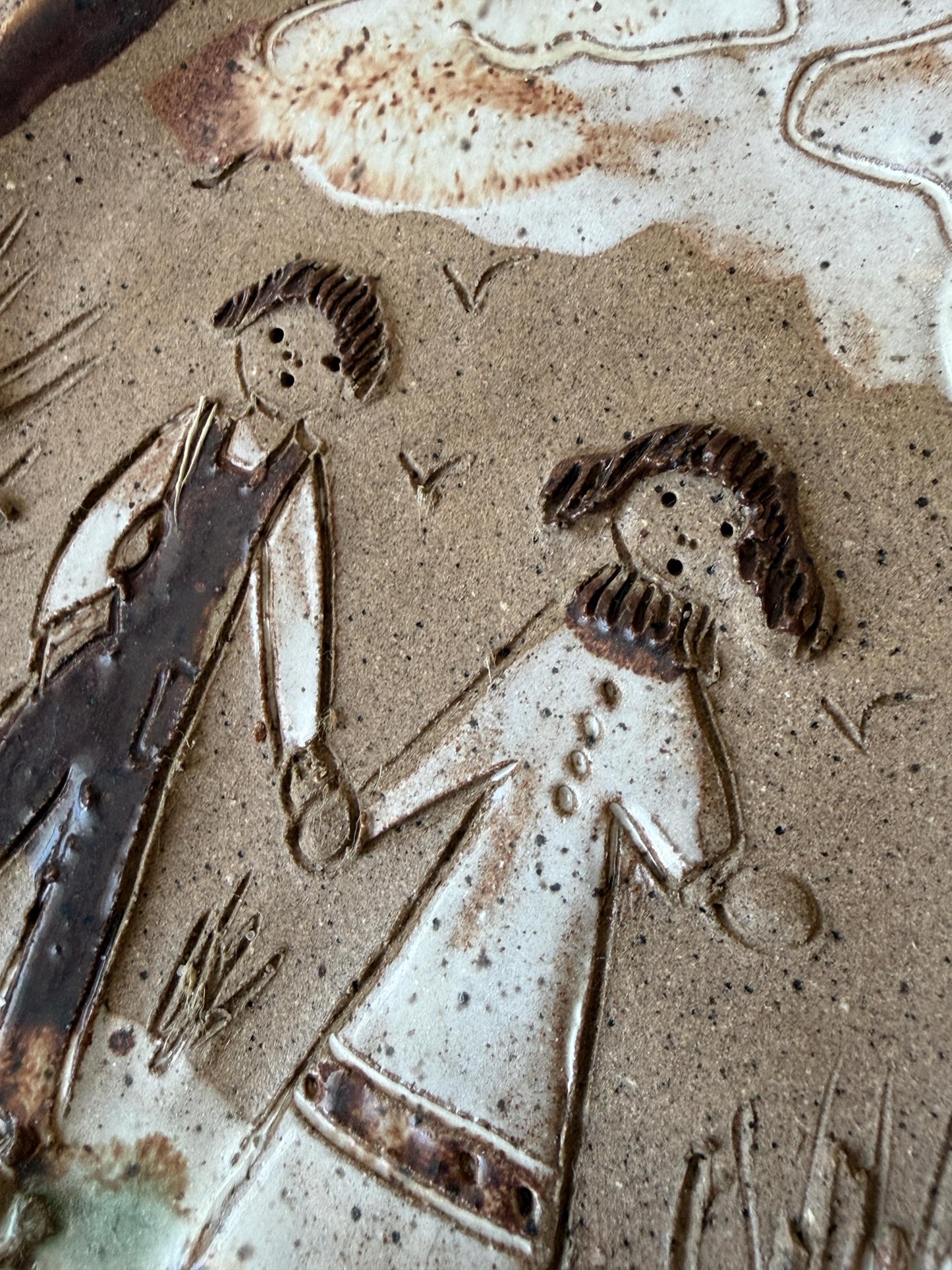 Vintage Studio Pottery Plate Couple Holding Hands