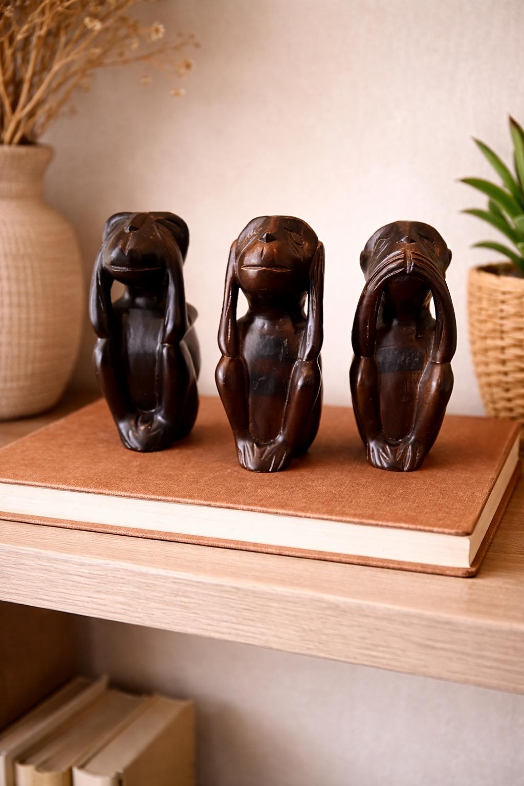Vintage Hand Carved Three Wise Monkeys Set