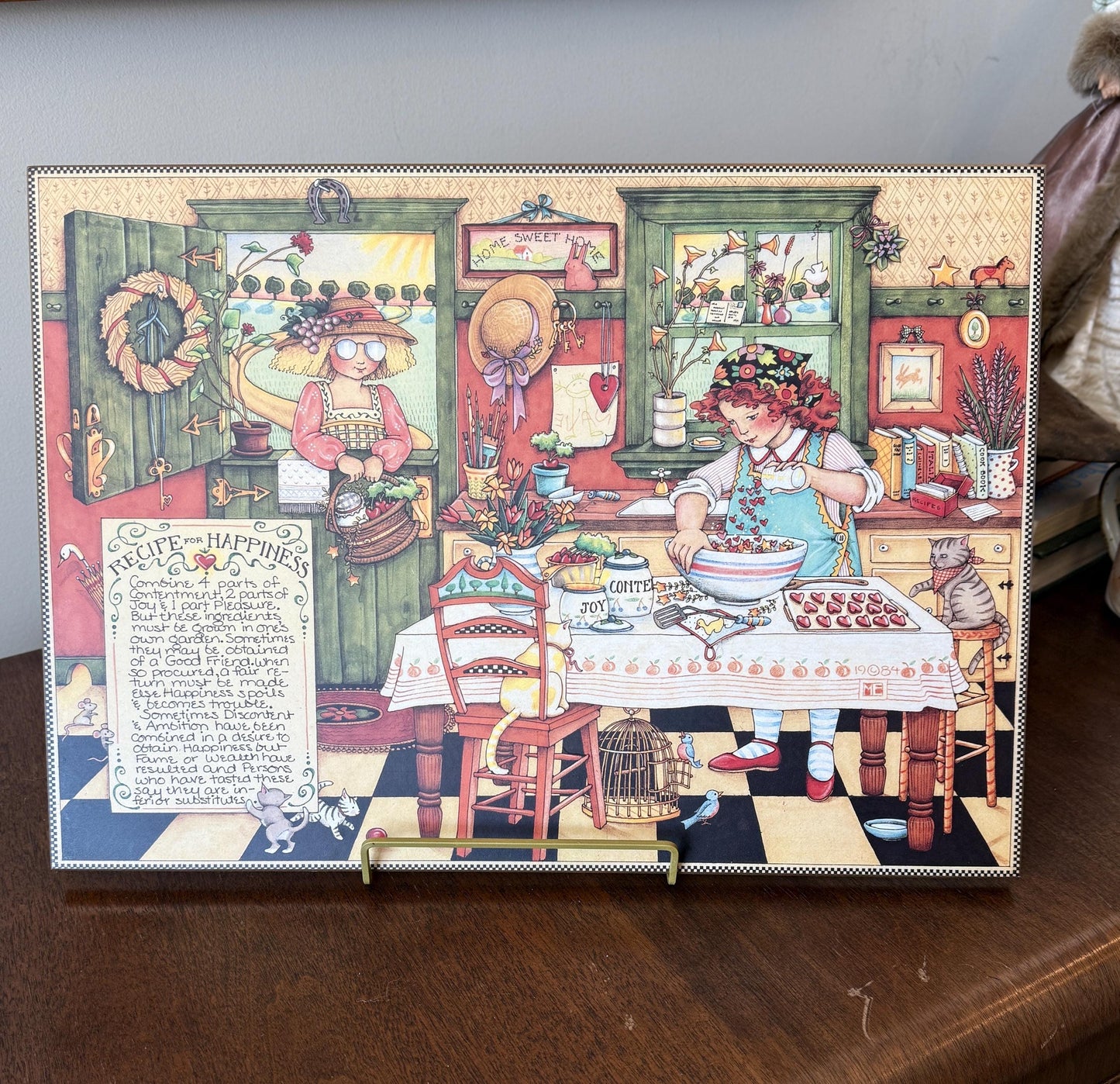 Vintage Florence Rosenthal “Recipe for Happiness” Print, Cottage Kitchen Wall Art, Folk Art Illustration
