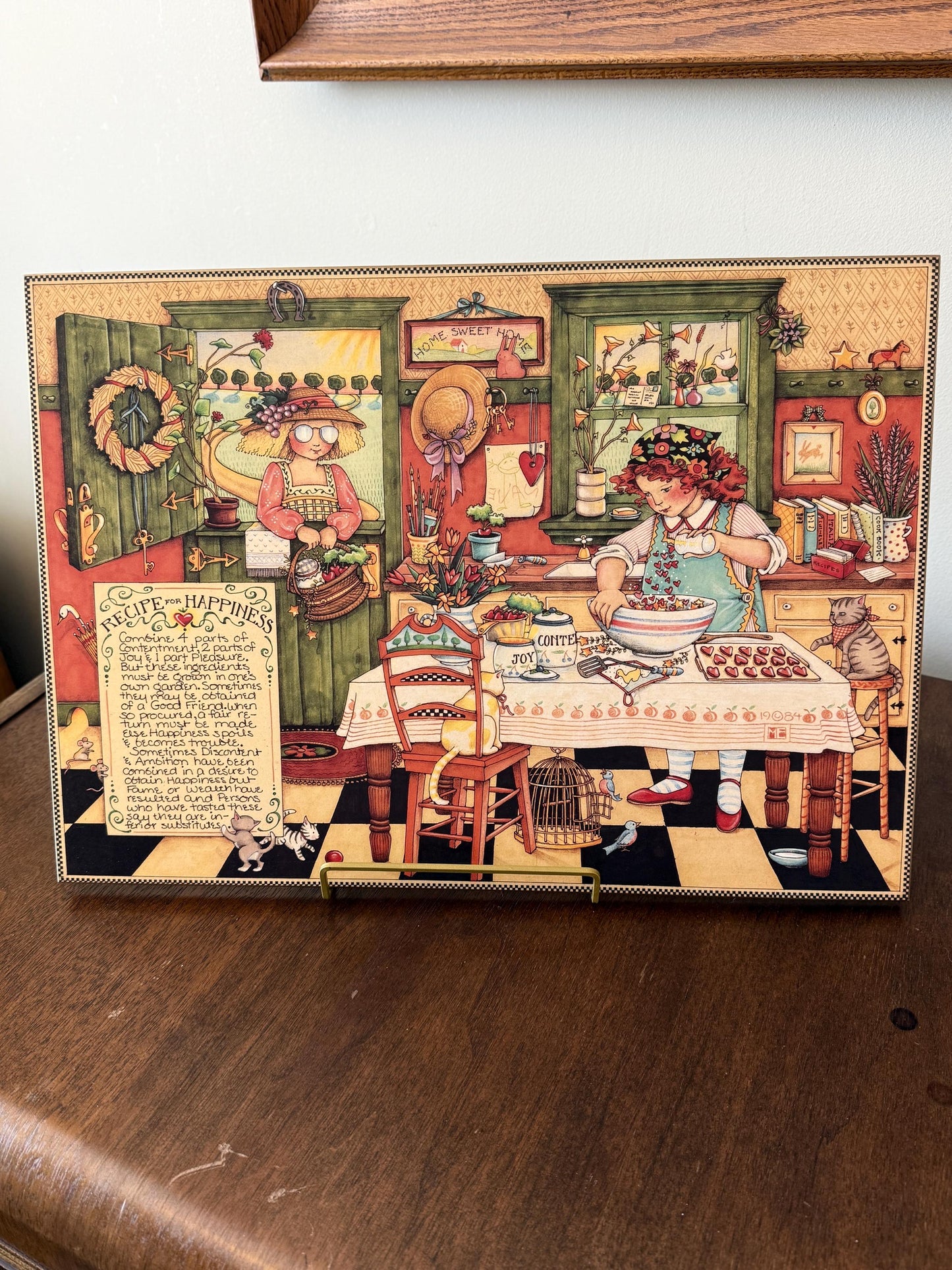 Vintage Florence Rosenthal “Recipe for Happiness” Print, Cottage Kitchen Wall Art, Folk Art Illustration