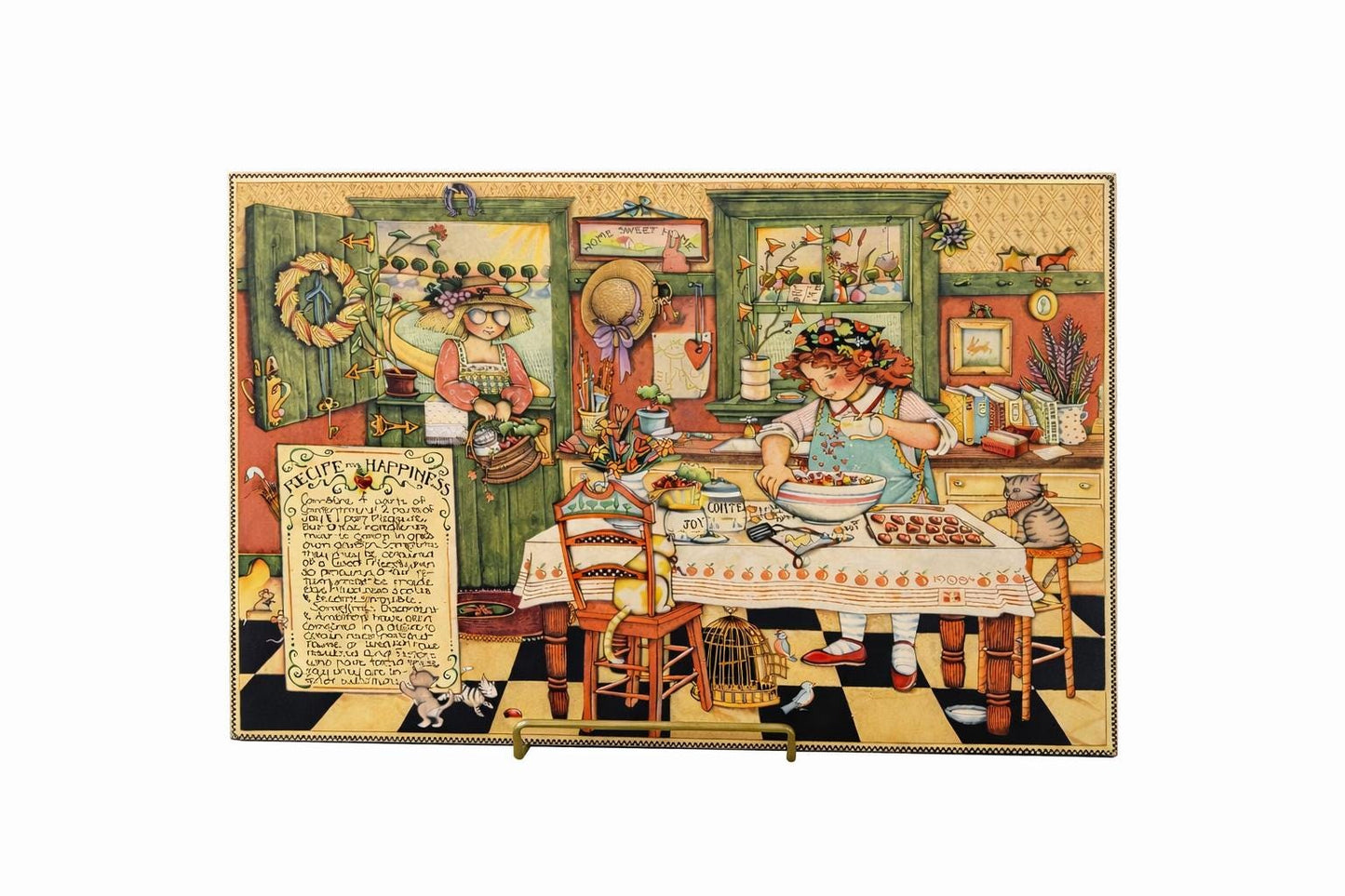 Vintage Florence Rosenthal “Recipe for Happiness” Print, Cottage Kitchen Wall Art, Folk Art Illustration