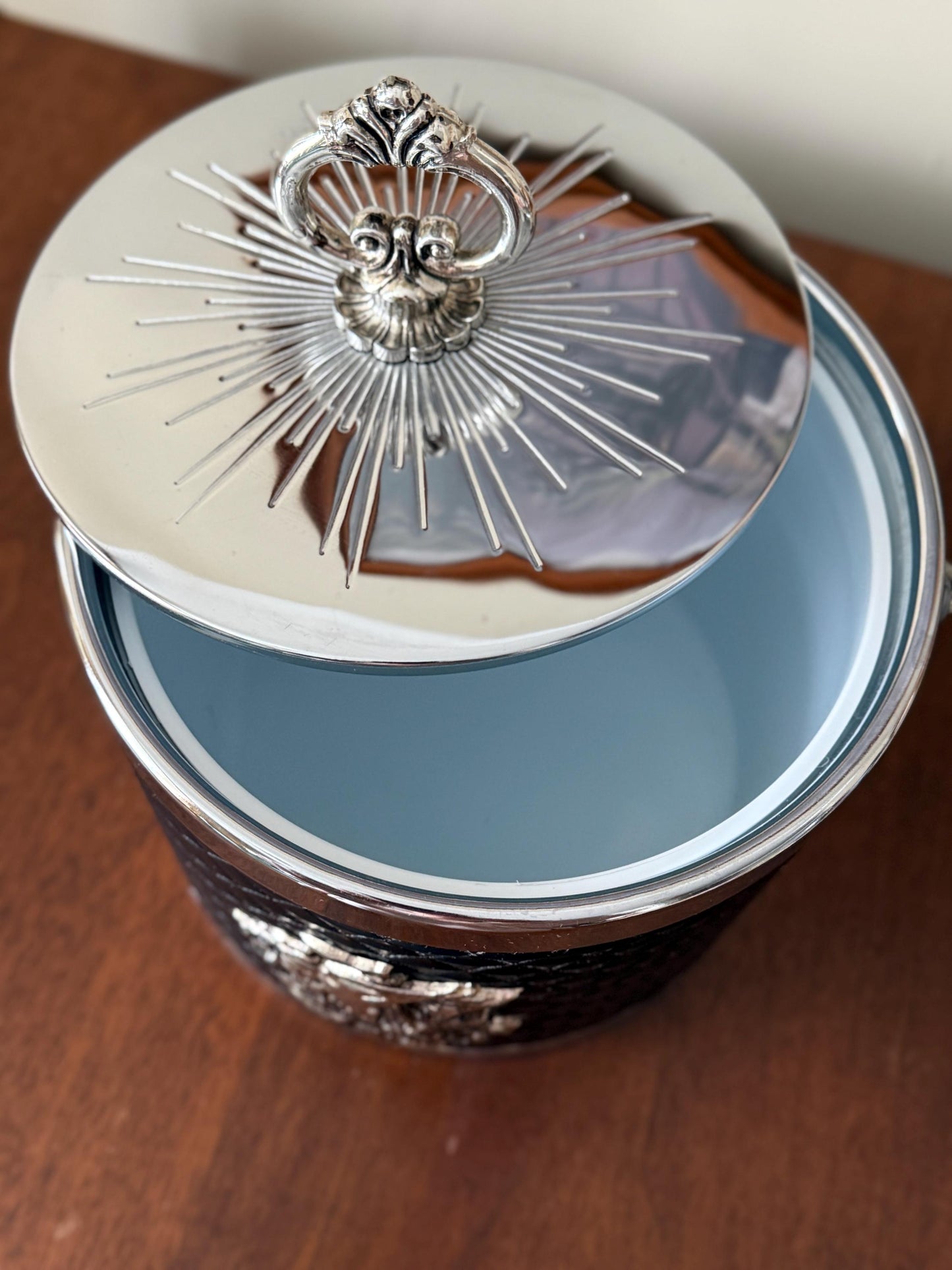 Vintage Silver Plated Faux Leather Ice Bucket with Handle