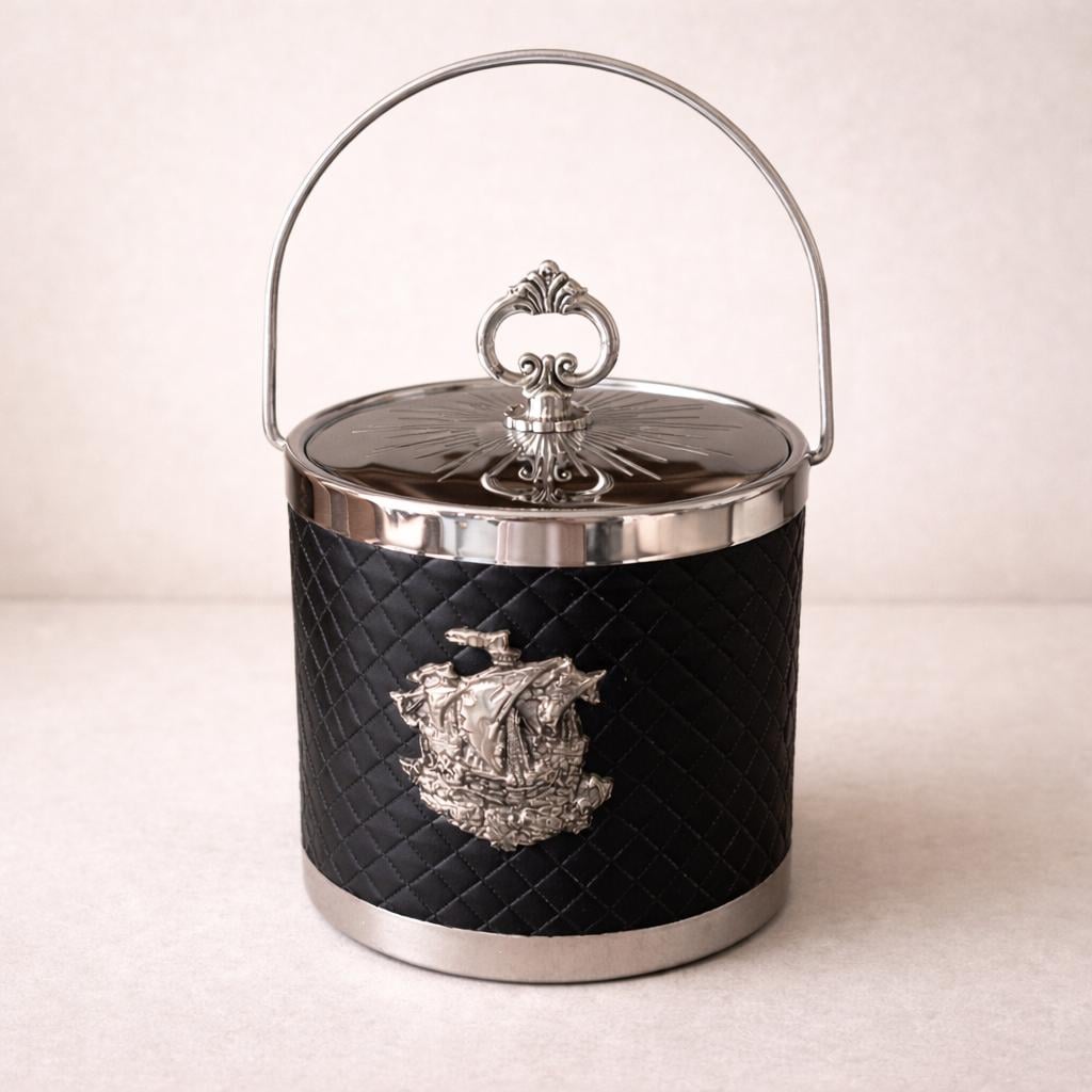 Vintage Silver Plated Faux Leather Ice Bucket with Handle