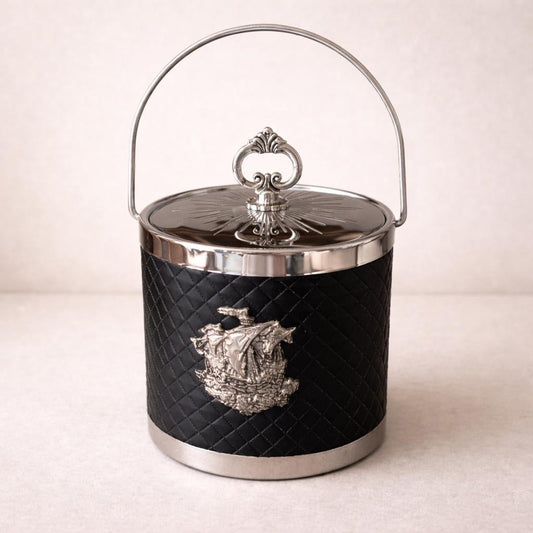 Vintage Silver Plated Faux Leather Ice Bucket with Handle