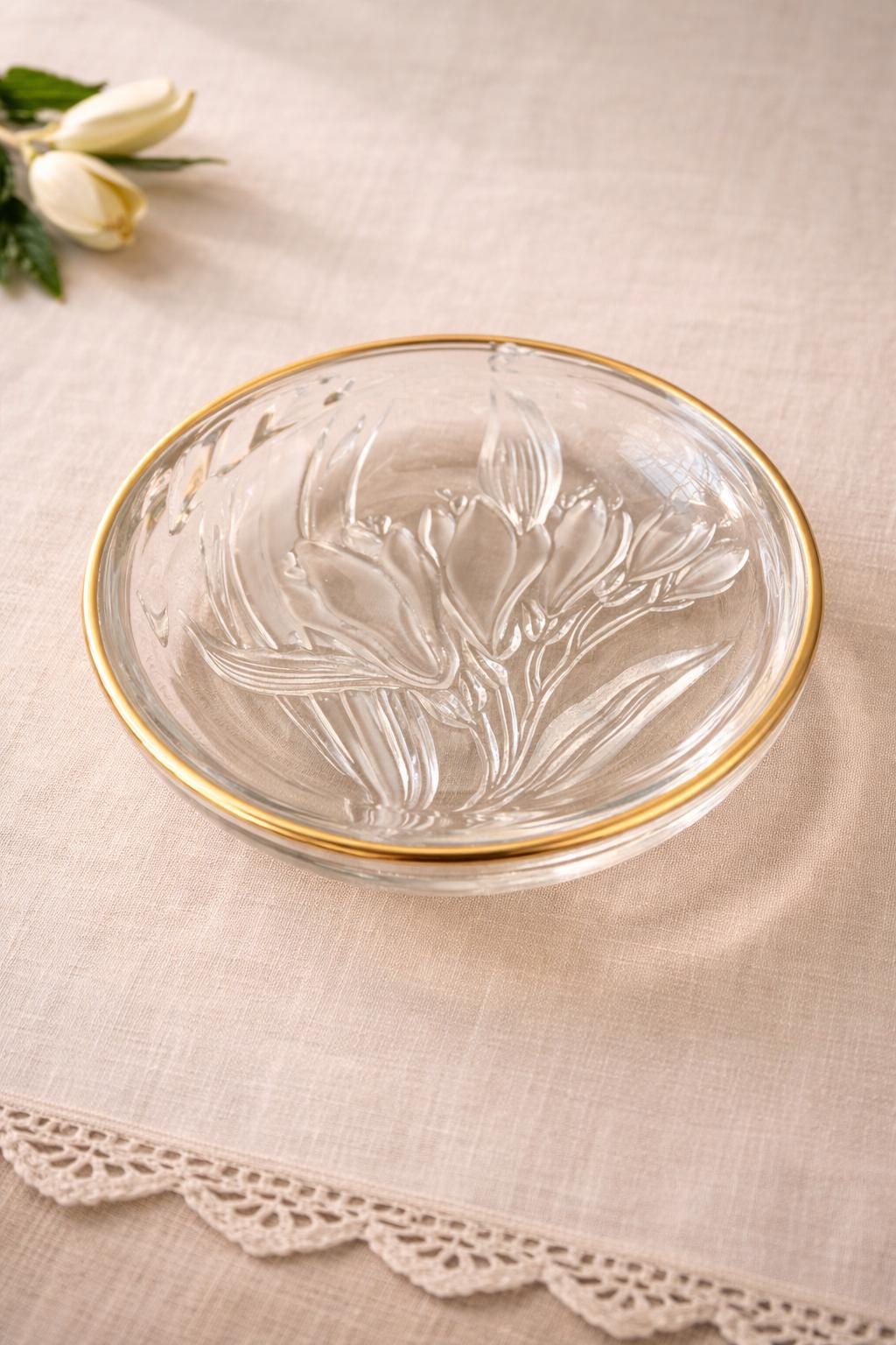 Vintage Mikasa Crystal Candy Dish with Gold Rim