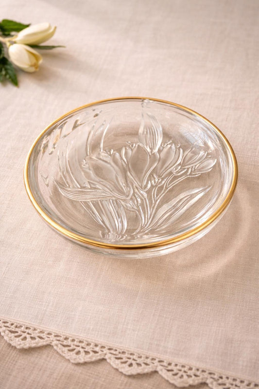Vintage Mikasa Crystal Candy Dish with Gold Rim