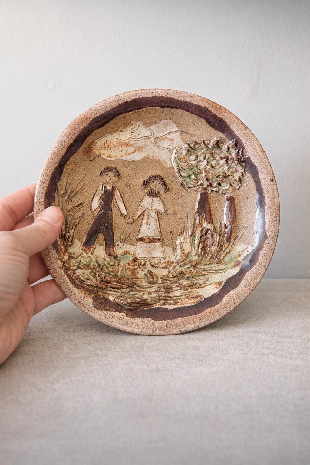 Vintage Studio Pottery Plate Couple Holding Hands