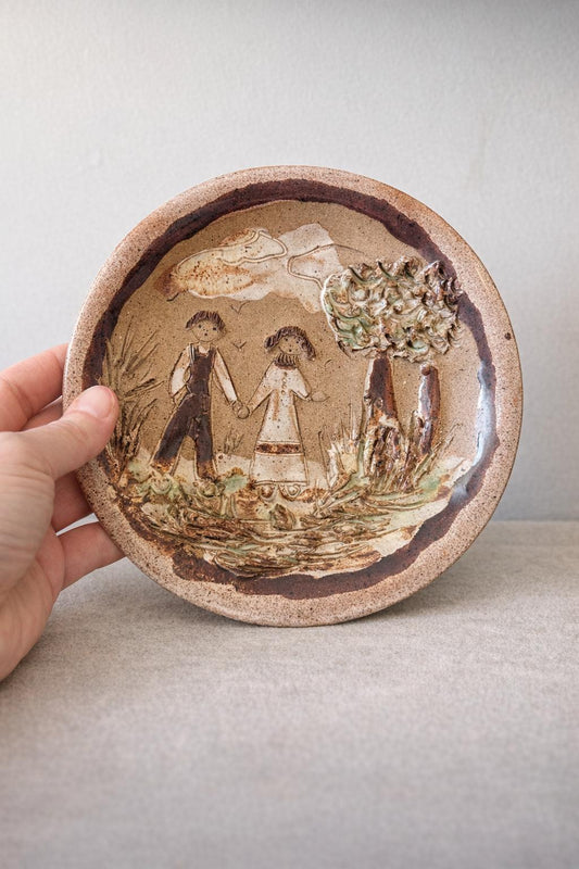 Vintage Studio Pottery Plate Couple Holding Hands