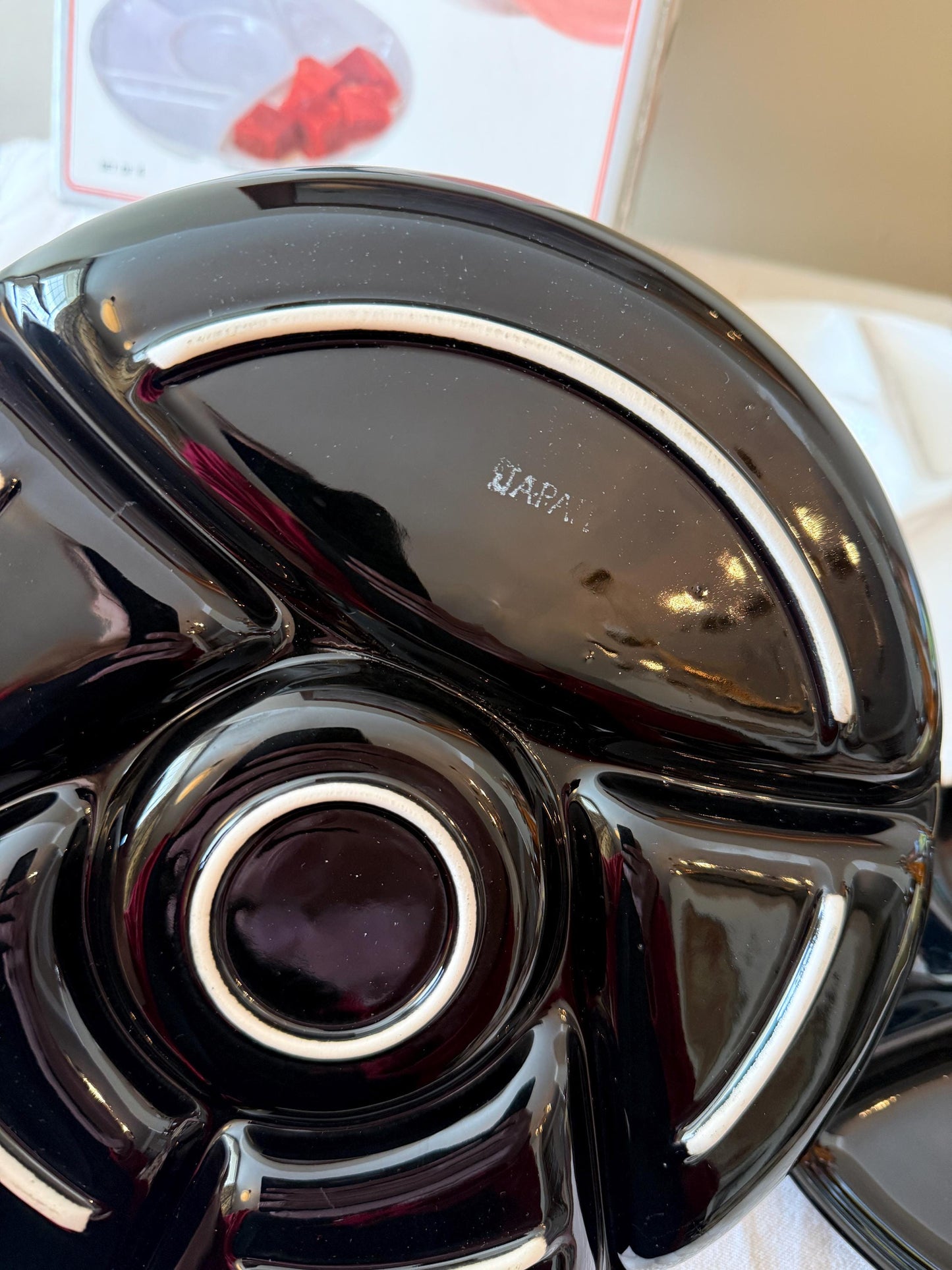 Vintage White and Black Ceramic Divided Plates - MCM Set of 4 - Foundue Plates