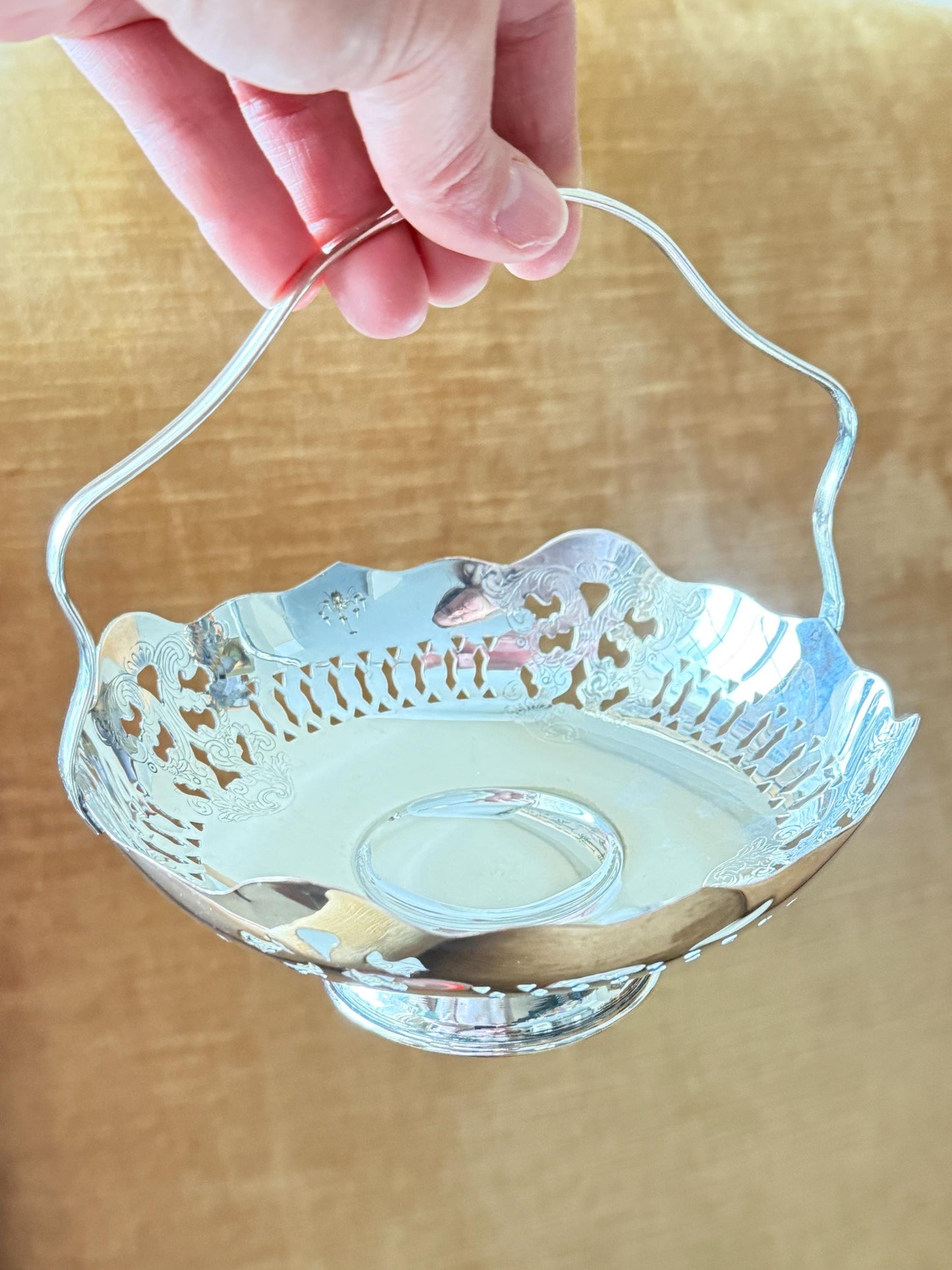 Vintage Silver Plated Basket with Handle, Small Pedestal Candy Dish