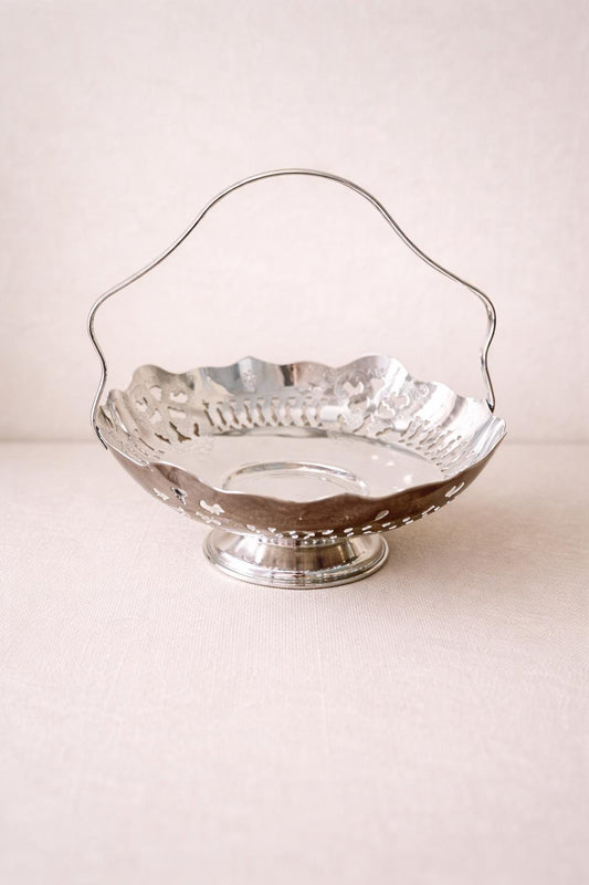 Vintage Silver Plated Basket with Handle, Small Pedestal Candy Dish