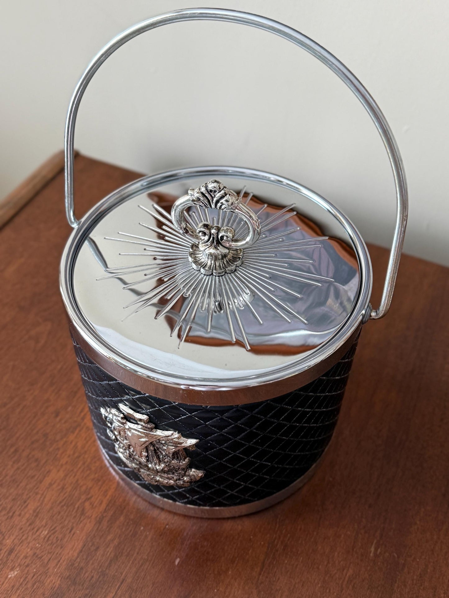 Vintage Silver Plated Faux Leather Ice Bucket with Handle