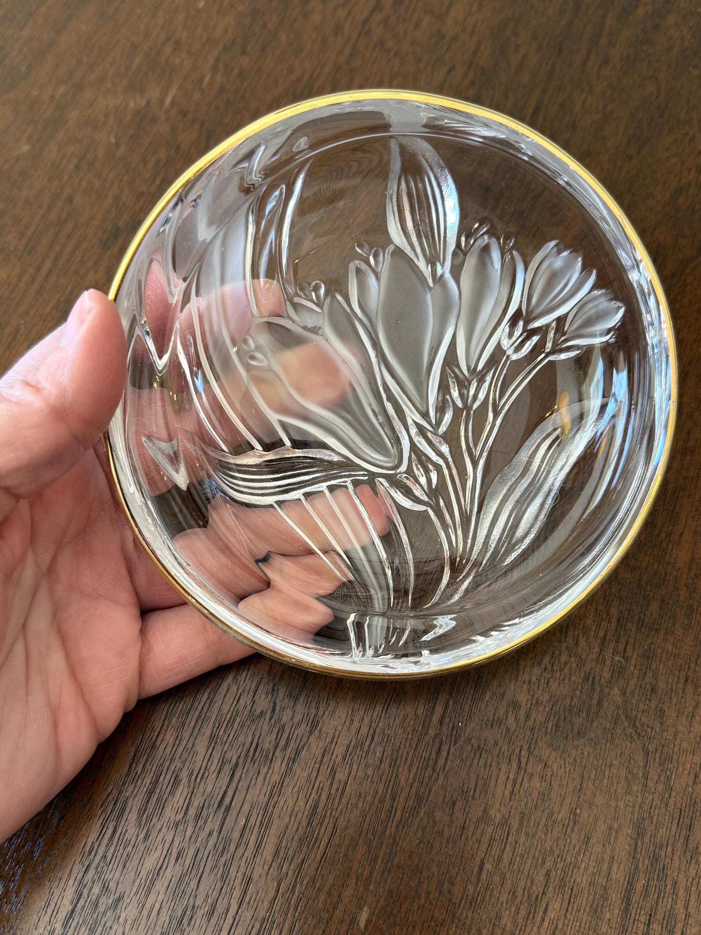 Vintage Mikasa Crystal Candy Dish with Gold Rim