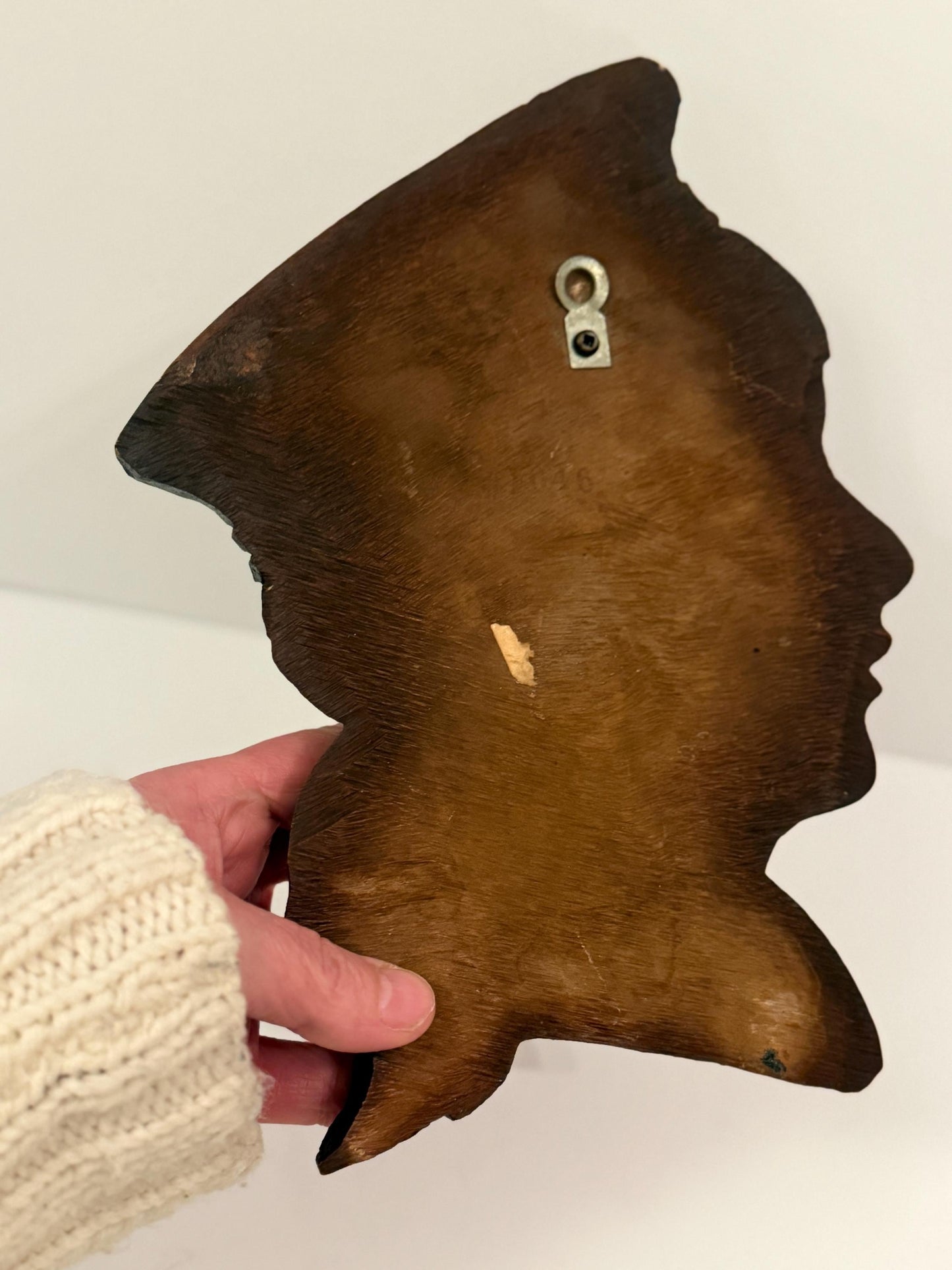 Vintage Hand Carved Wooden Plaque – Colonial Lady Profile Bust, Folk Art Wall Hanging