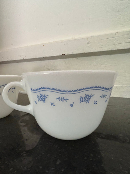 Vintage Pyrex Blue Morning Milk Glass Mugs Set of 6, 1970s Farmhouse Cottagecore