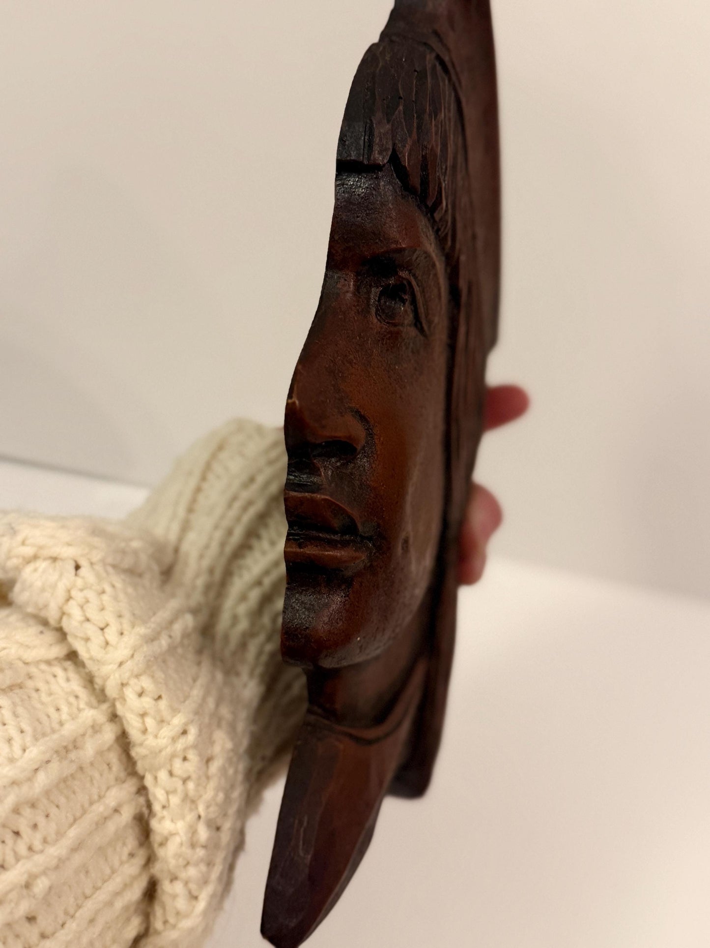 Vintage Hand Carved Wooden Plaque – Colonial Lady Profile Bust, Folk Art Wall Hanging